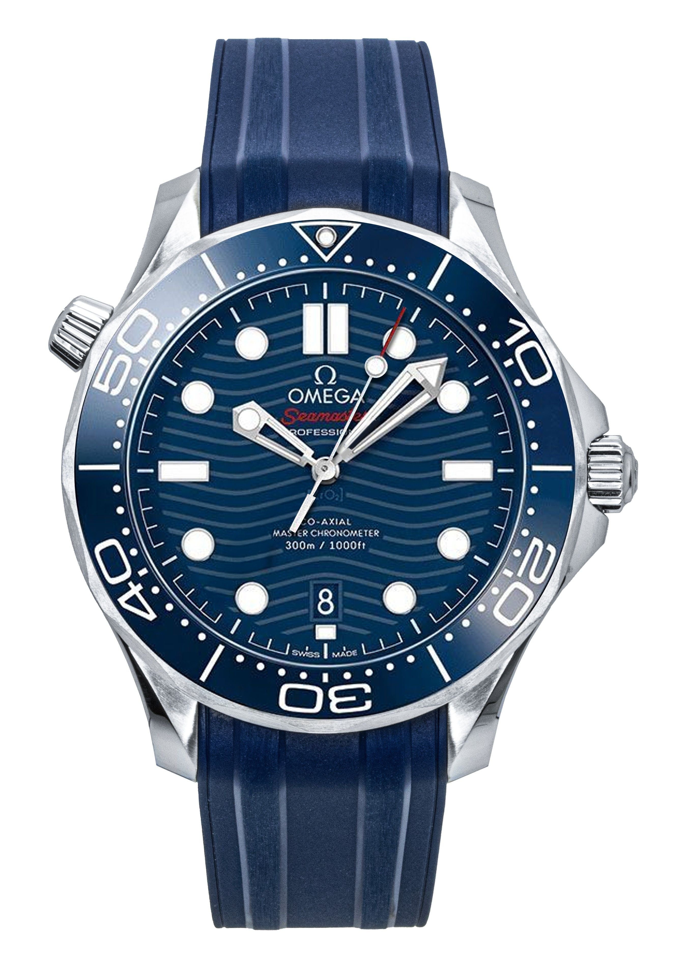 Omega Seamaster Rubber Strap Blue Dial Automatic Diver's 210.32.42.20.03.001 300M Men's Watch