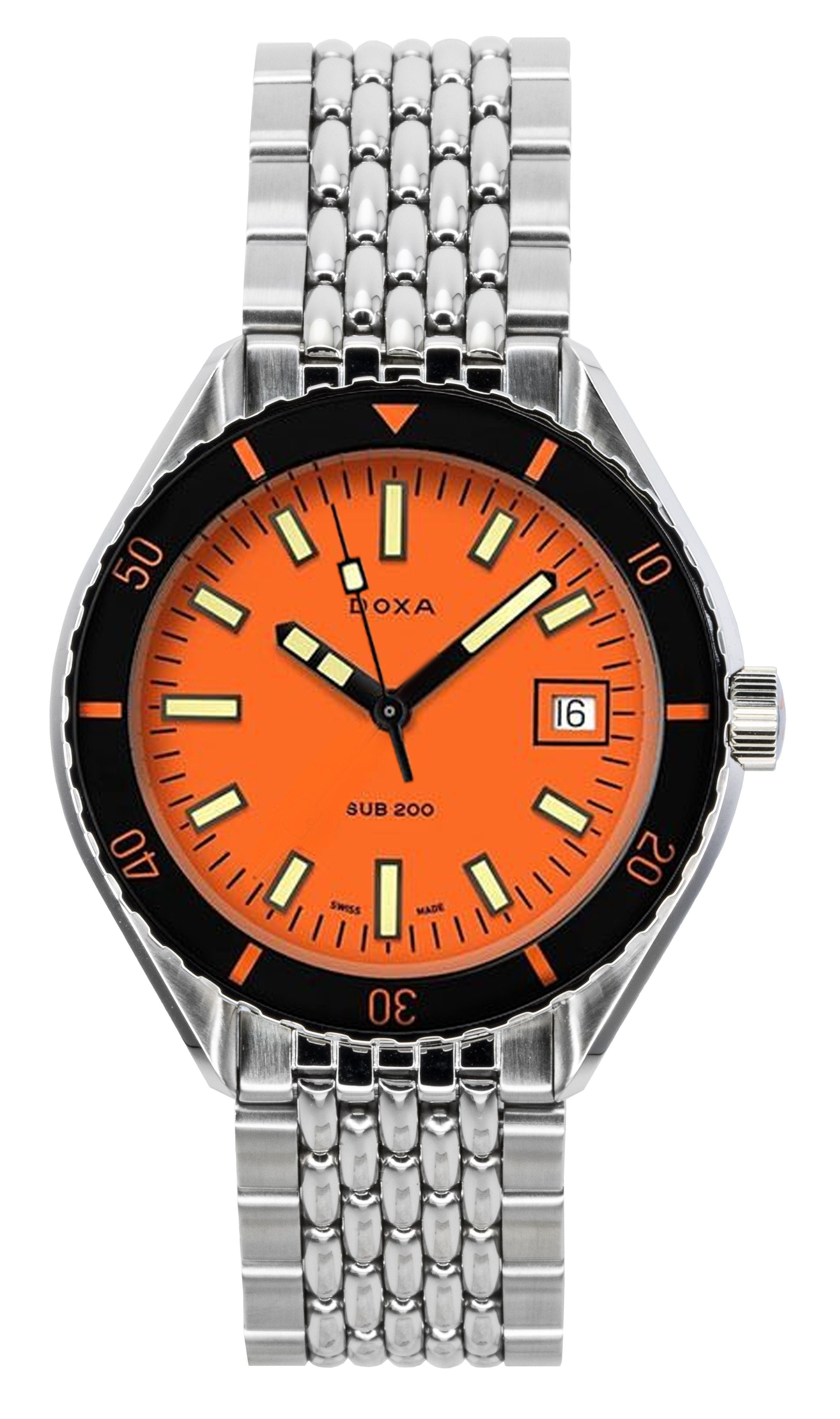 Doxa SUB 200 Professional Stainless Steel Orange Dial Automatic Diver's 799.10.351.10 200M Men's Watch With Extra Strap