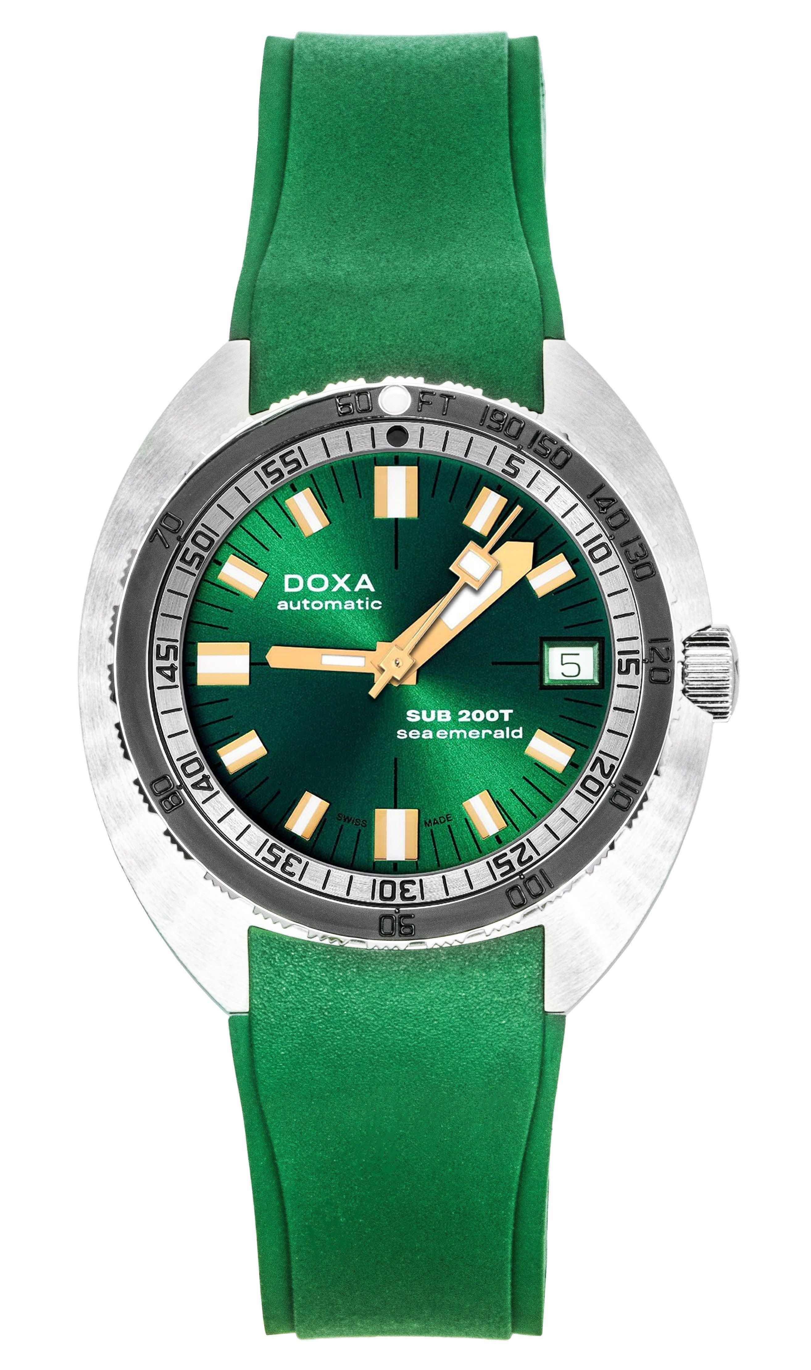 Doxa SUB 200T Sea Emerald Rubber Strap Green Dial Automatic Diver's 804.10.131S.26 200M Men's Watch With Extra Strap