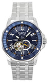 Bulova Marine Star Stainless Steel Open Heart Blue Dial Automatic 21 Jewels 98A302 200M Men's Watch