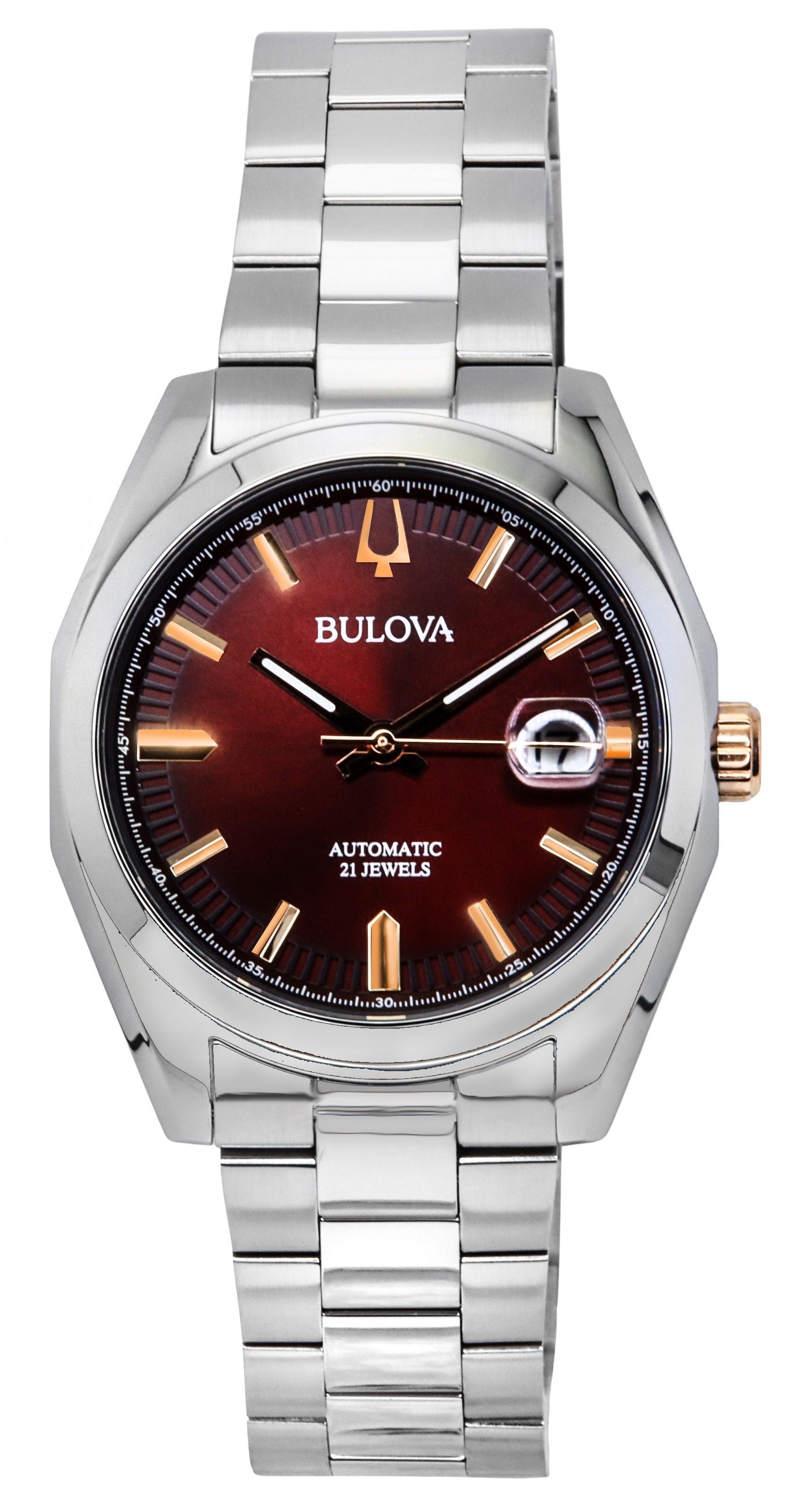 Bulova Surveyor Stainless Steel Burgundy Dial Automatic 98B422 Men's Watch