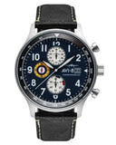 AVI-8 Hawker Hurricane Classic Chronograph Midnight Black Leather Strap Blue Dial Quartz AV-4011-0I Men's Watch