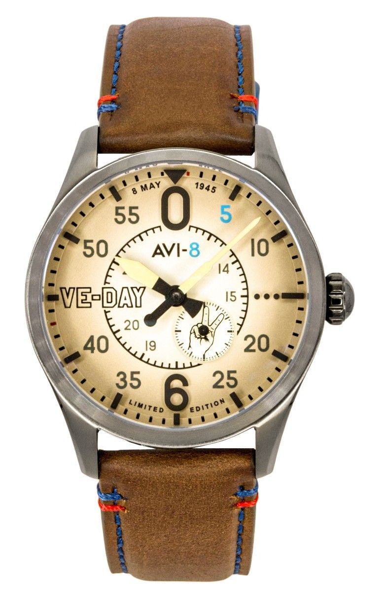 AVI-8 Spitfire Type 300 VE-Day 80th Limited Edition Leather Strap Cream Dial Automatic AV-4073-02 Men's Watch
