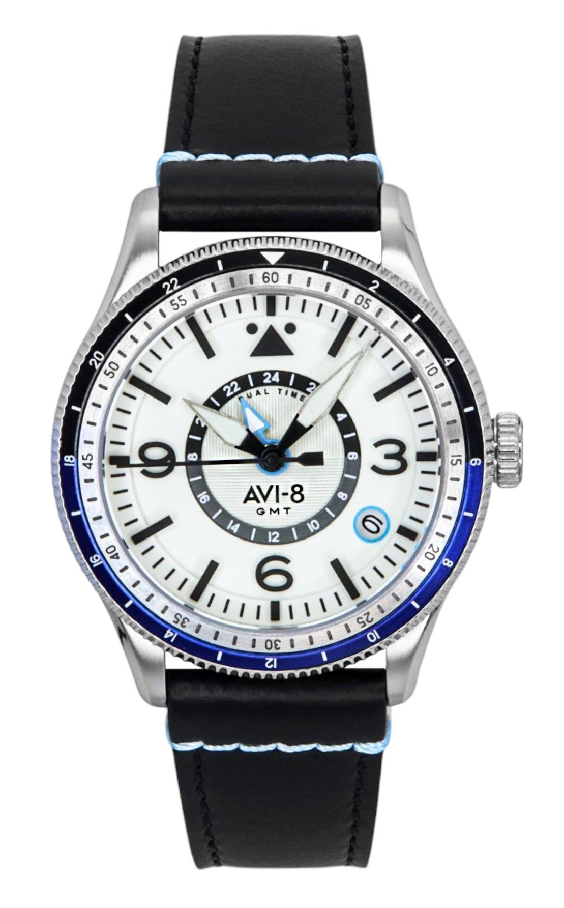 AVI-8 Flyboy Airmaster GMT Leather Strap White Dial Automatic AV-4128-02 Men's Watch