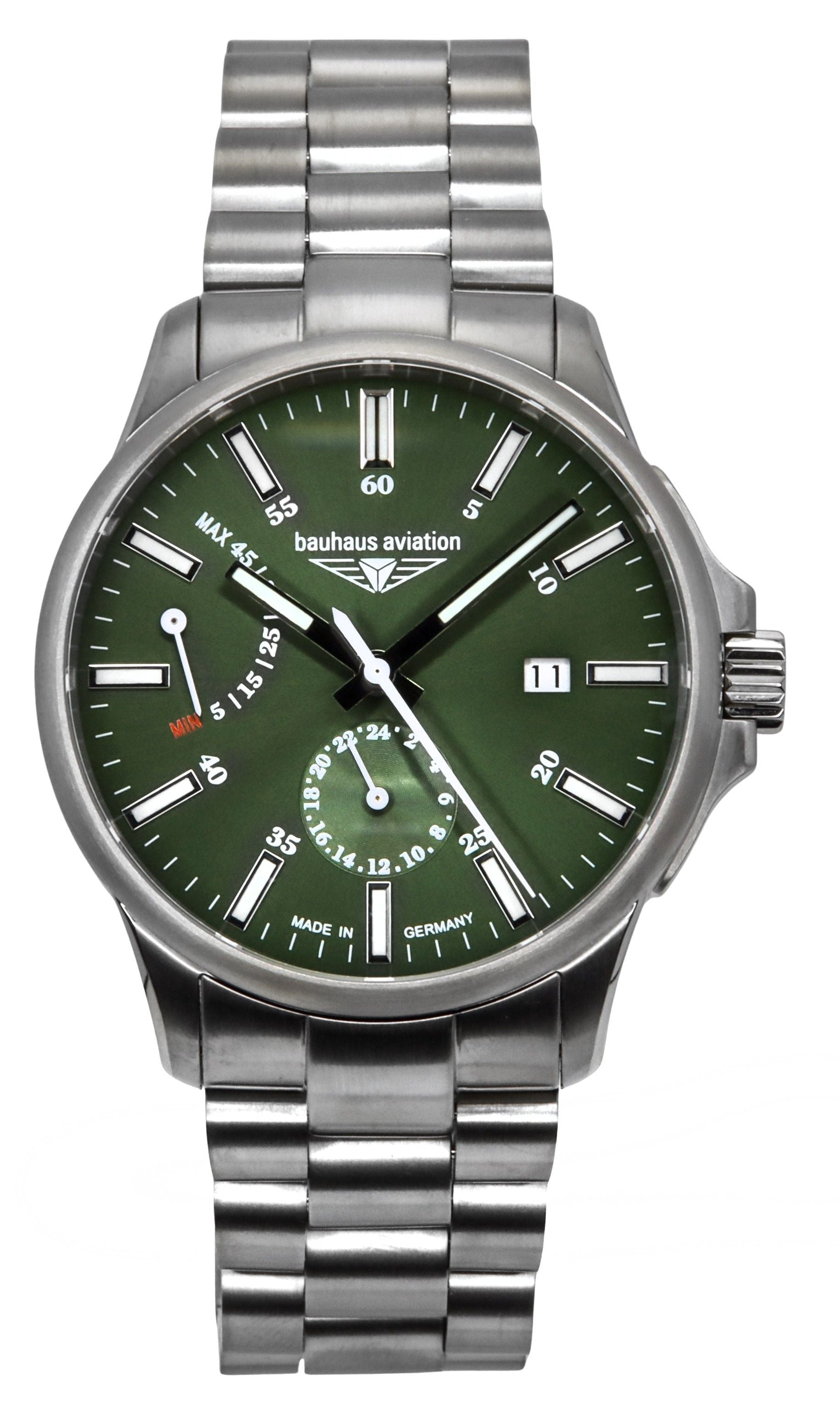 Bauhaus Aviation Titanium Dark Green Dial Automatic 2860M4 100M Men's Watch