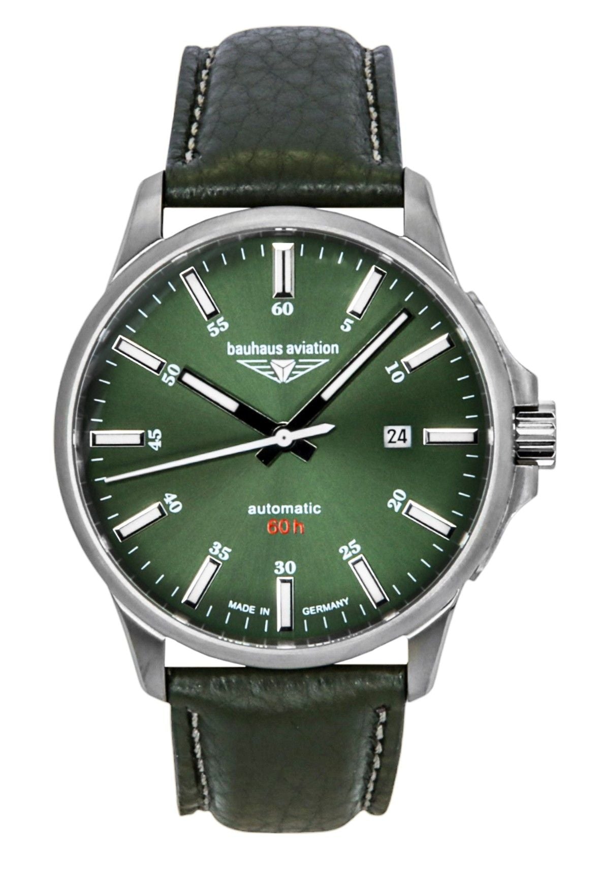 Bauhaus Aviation Leather Strap Dark Green Dial Automatic 28644 100M Men's Watch