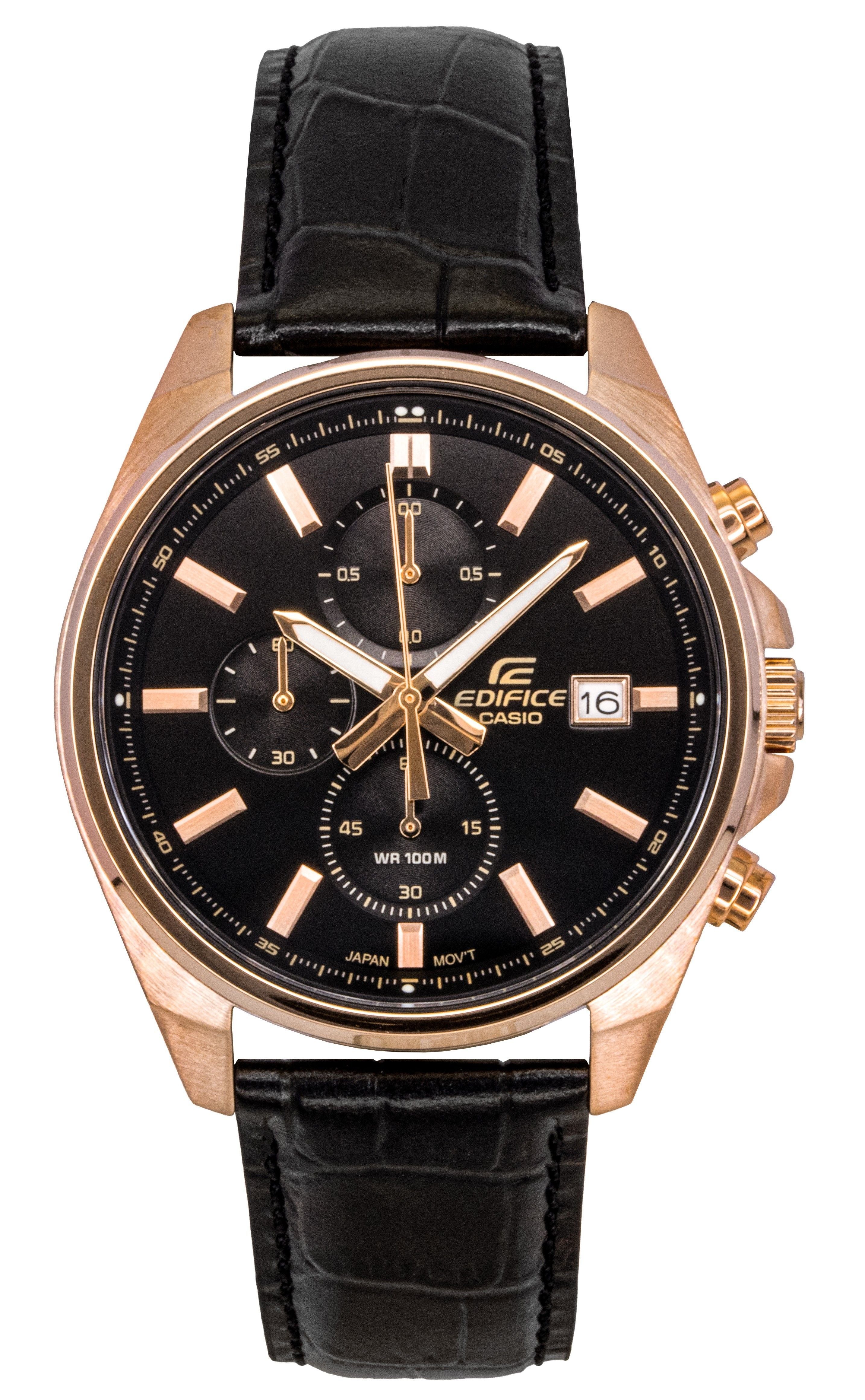 Casio Edifice Analog Standard Chronograph Leather Strap Black Dial Quartz EFV-610ECL-1A 100M Men's Watch