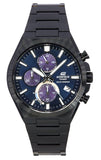 Casio Edifice Analog Chronograph Black Ion Plated Stainless Steel Blue Dial Solar EQS-950DC-2A 100M Men's Watch