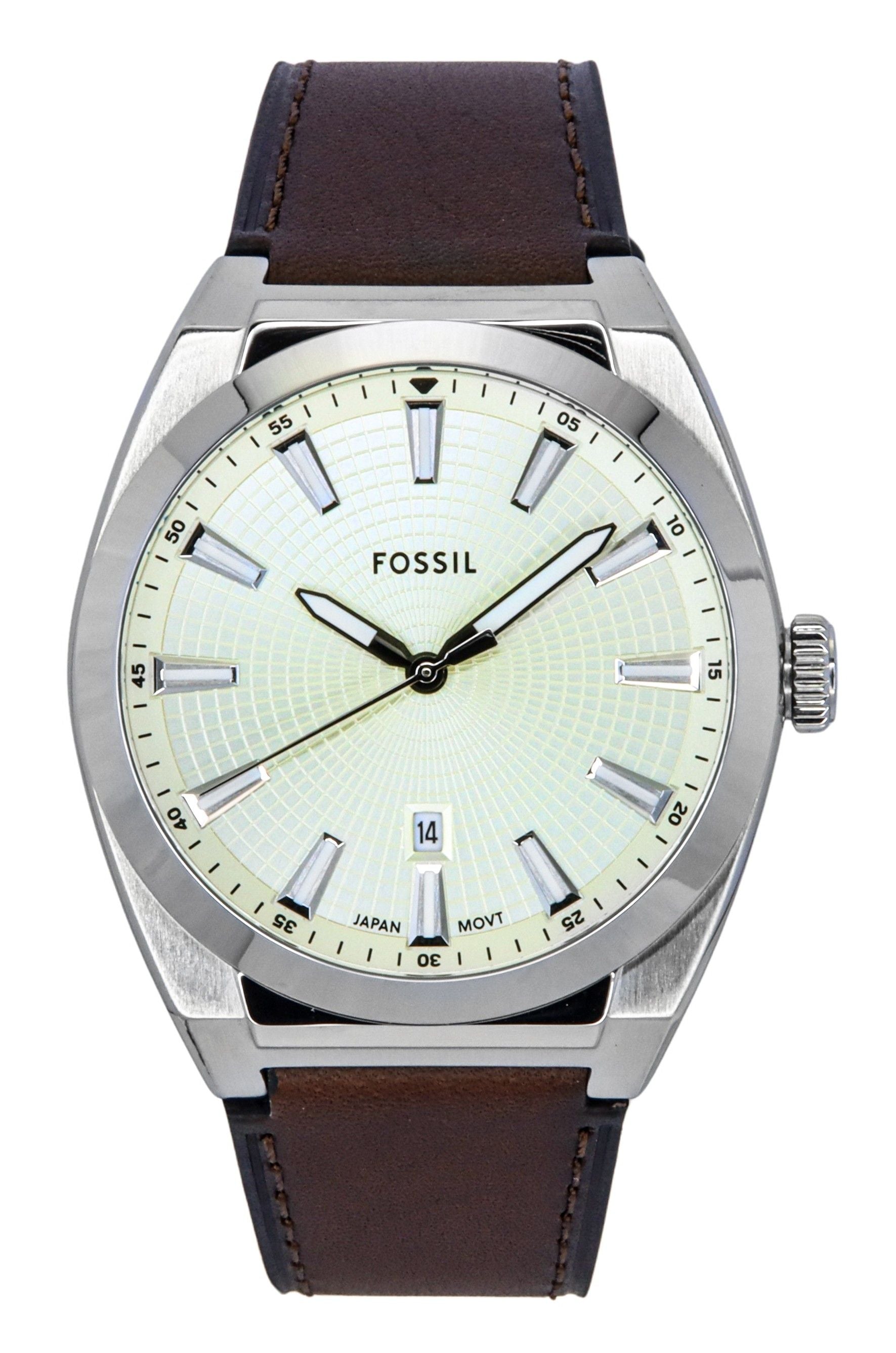 Fossil Everett Leather Strap Cream Dial Quartz FS6071 Men's Watch