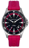 Hamilton Khaki Navy Scuba Pink Rubber Strap Black Dial Automatic H82395330 100M Unisex Watch