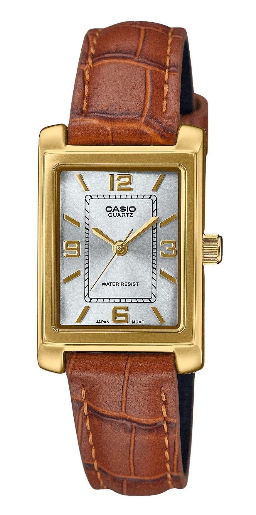 Casio Standard Analog Brown Leather Strap Silver Dial Quartz LTP-1234GLL-7A Women's Watch