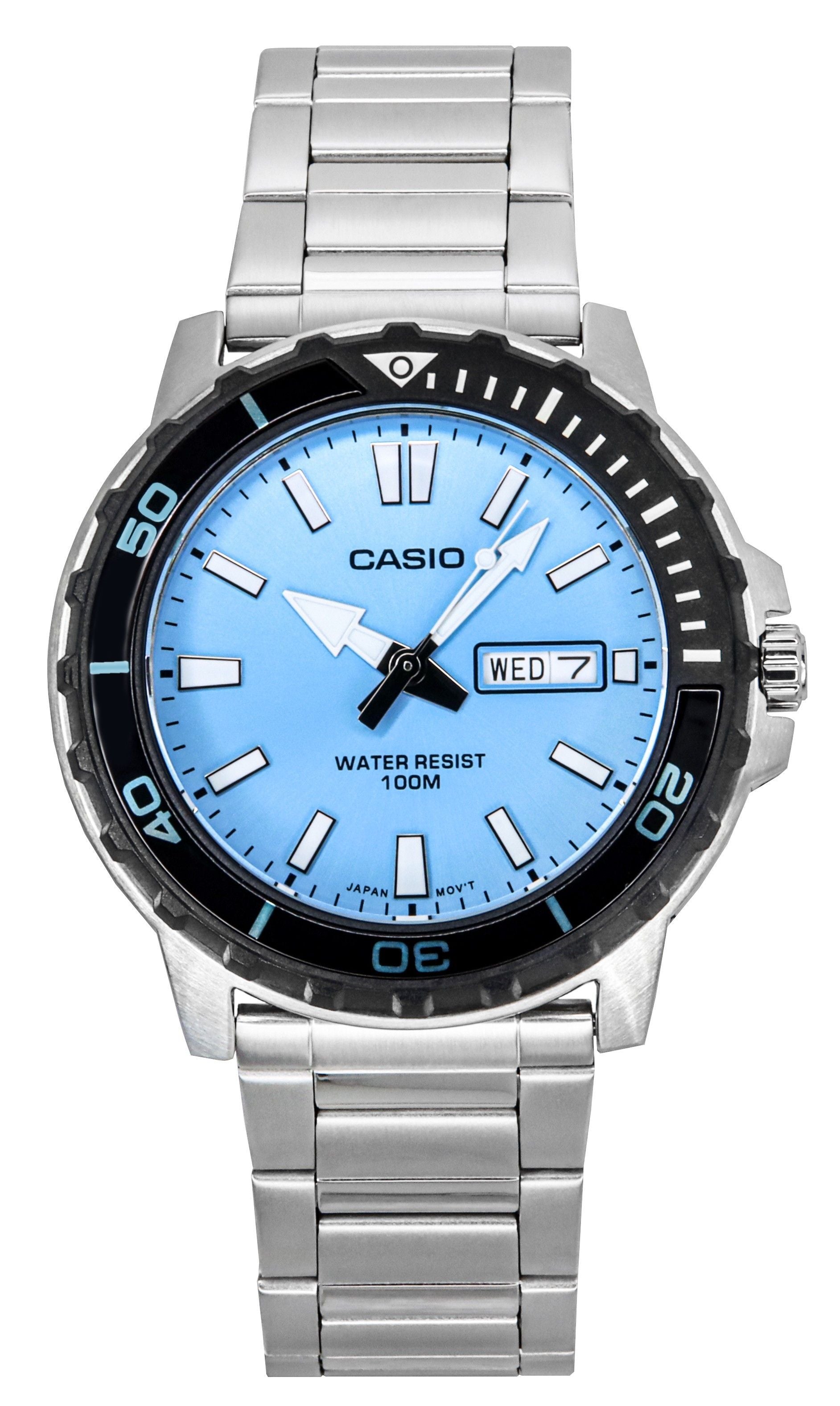 Casio Standard Analog Stainless Steel Aqua Blue Dial Quartz MTD-125D-2A3V 100M Men's Watch