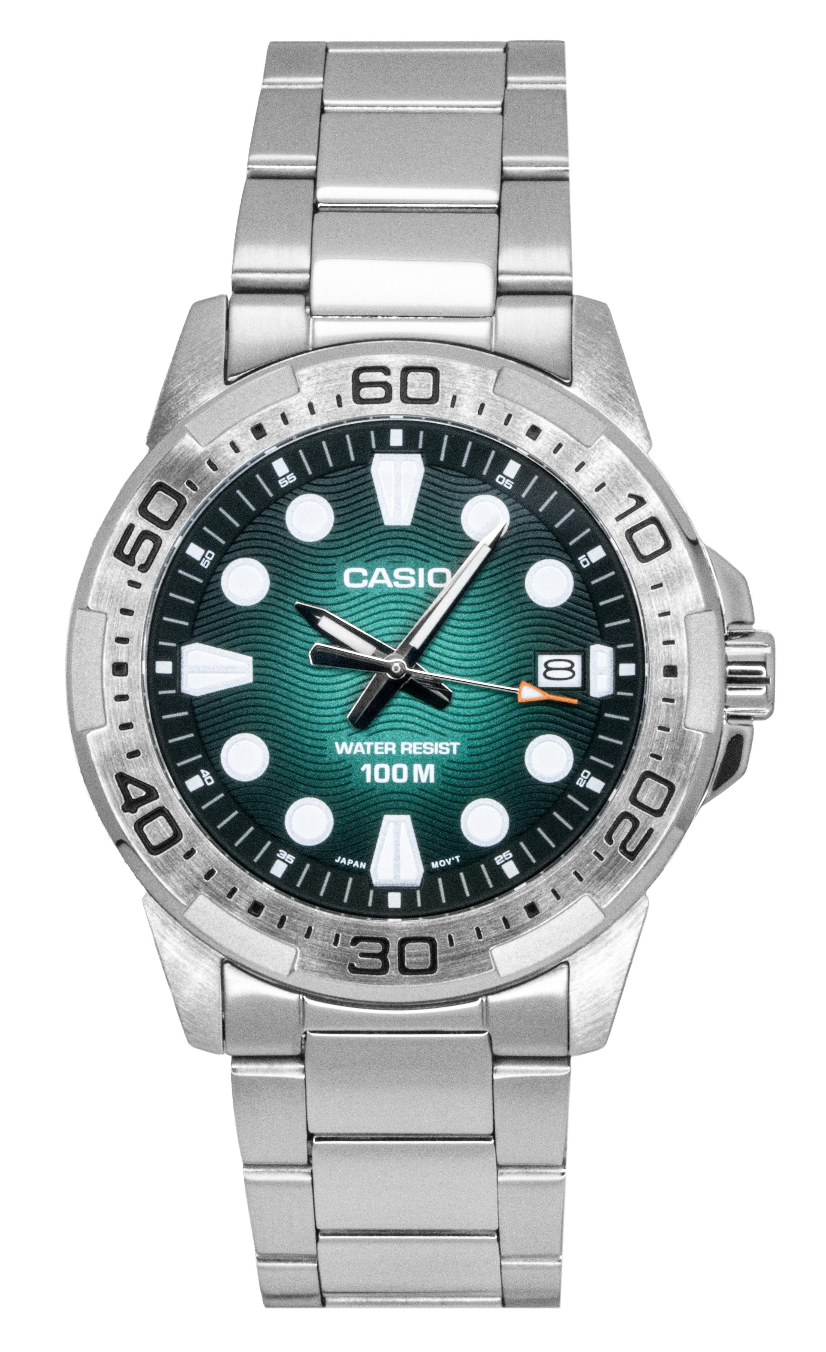 Casio Standard Analog Stainless Steel Green Dial Quartz MTD-140D-3AV 100M Men's Watch