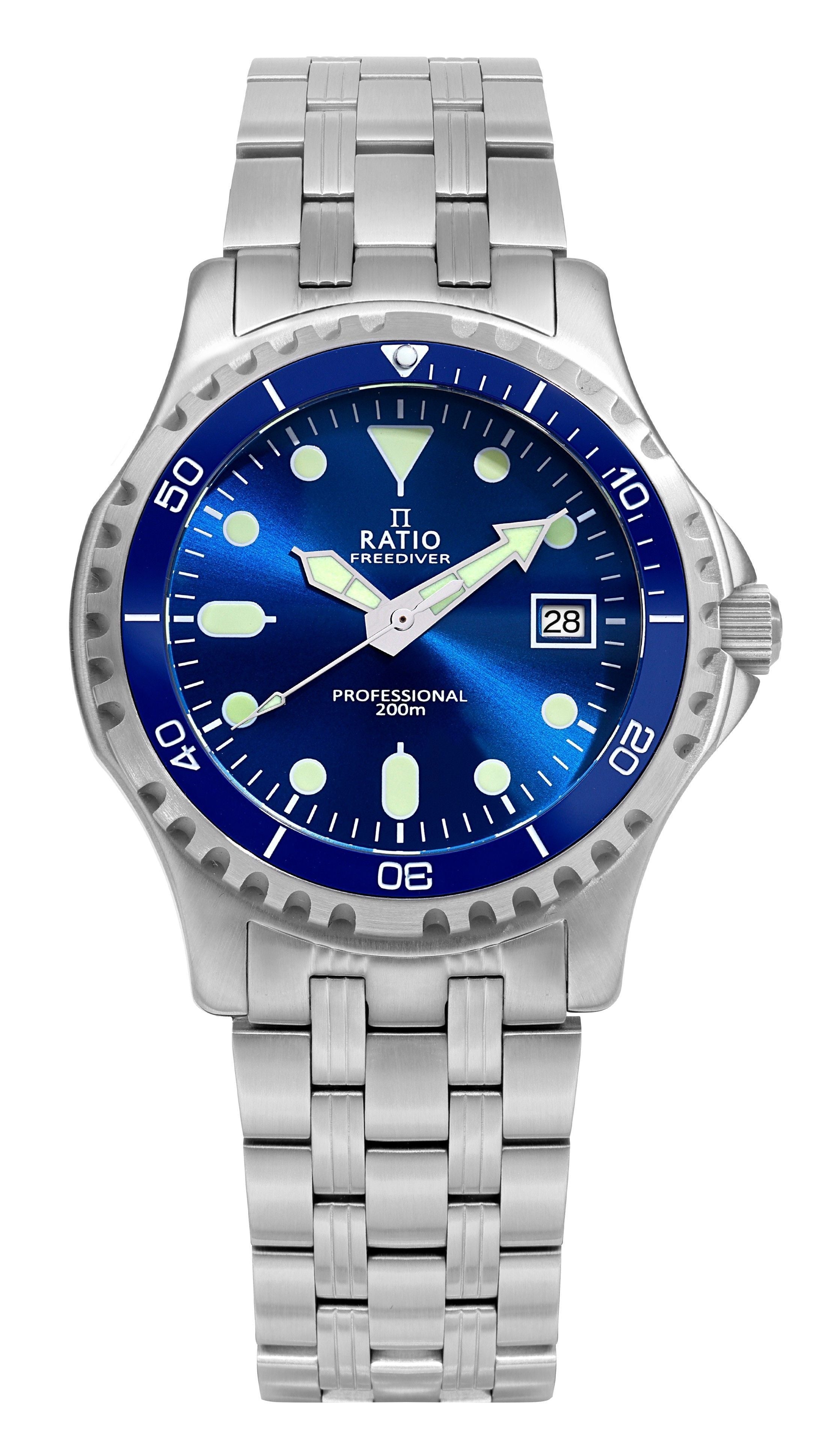 Ratio FreeDiver Professional Sapphire Blue Sunray Dial Quartz RTF007 200M Men's Watch