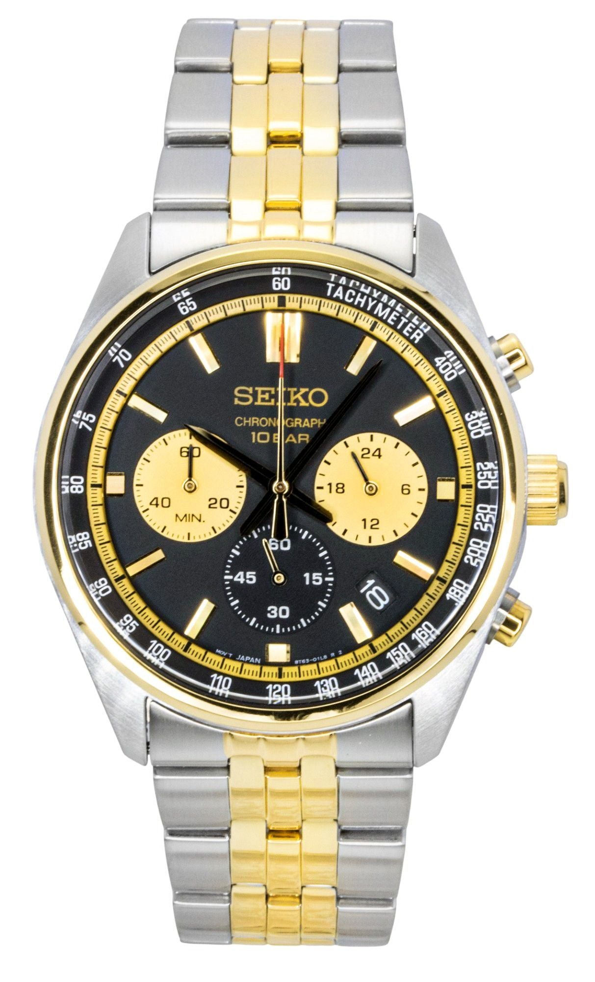 Seiko Conceptual Chronograph Two Tone Stainless Steel Black Dial Quartz SSB430P1 100M Men's Watch