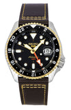 Seiko 5 Sports SKX GMT Leather Strap Black Dial Automatic SSK036K1 100M Men's Watch