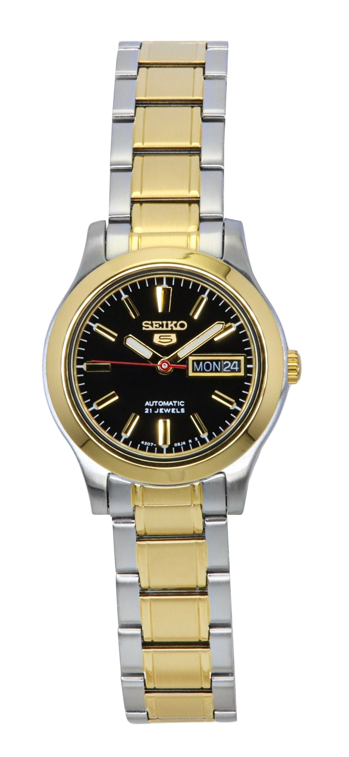 Seiko 5 Two Tone Stainless Steel Black Dial 21 Jewels Automatic SYMD94K1 Women's Watch