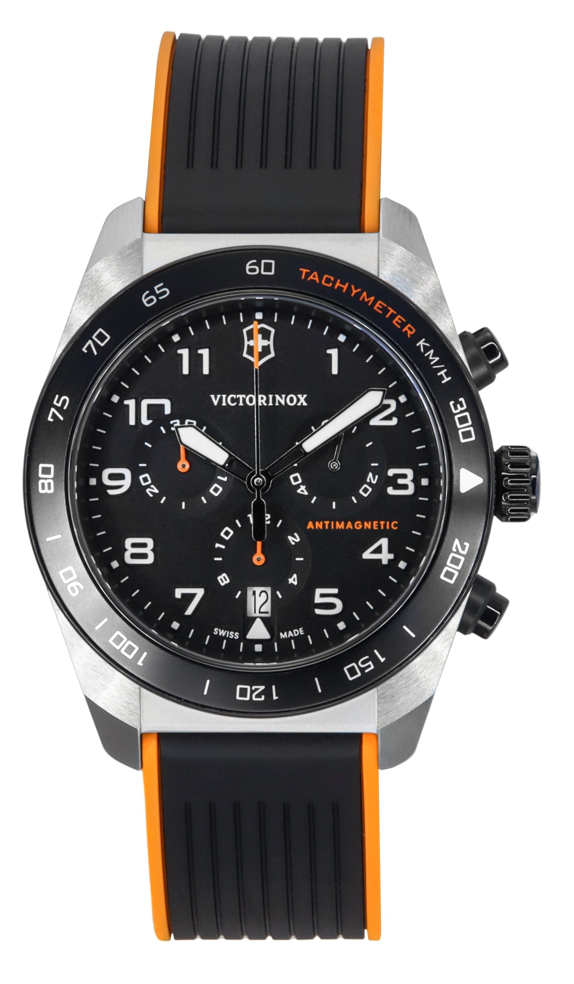 Victorinox Swiss Army Chronograph Rubber Strap Black Dial Quartz 242050 100M Men's Watch