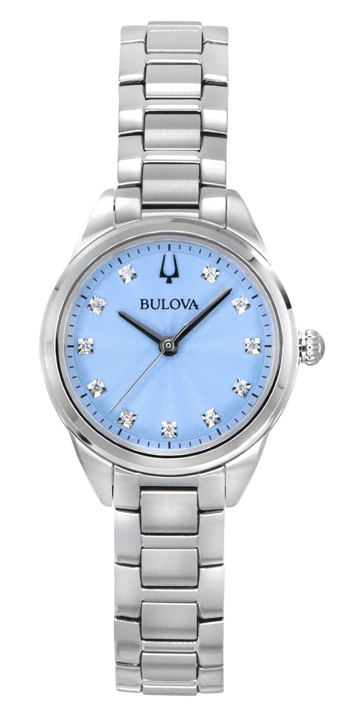 Bulova Sutton Diamond Accents Stainless Steel Light Blue Dial Quartz 96P250 Women's Watch