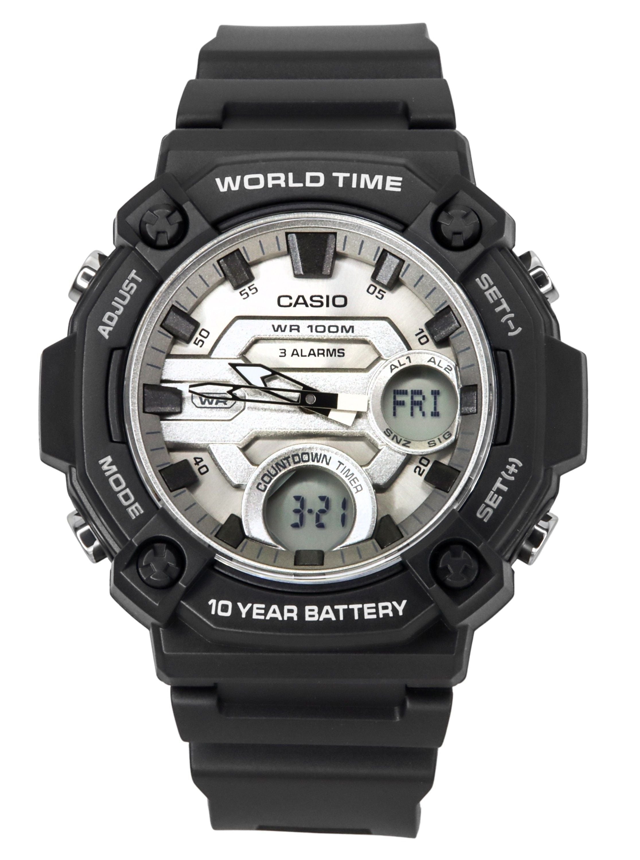 Casio Standard Analog Digital Resin Strap Silver Dial Quartz AEQ-120W-7AV 100M Men's Watch