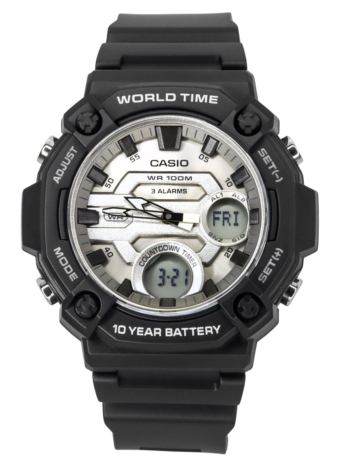 Casio Standard Analog Digital Resin Strap Silver Dial Quartz AEQ-120W-7AV 100M Men's Watch