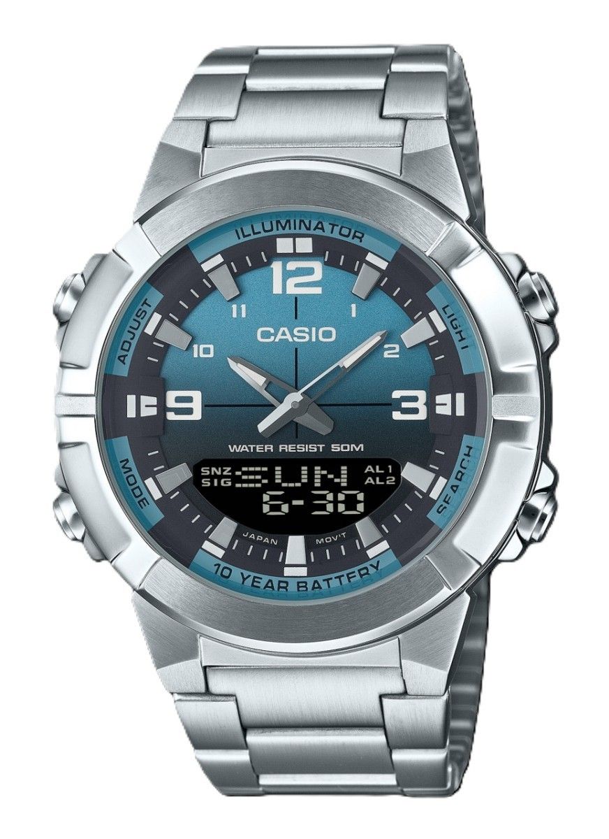Casio Analog Digital Combination Stainless Steel Light Blue Dial Quartz AMW-870DA-2A2V Men's Watch