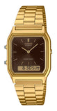 Casio Vintage Analog Digital Gold Tone Stainless Steel Brown Dial Quartz AQ-230GA-5A Unisex Watch