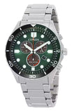 Citizen Eco-Drive Chronograph GMT Stainless Steel Green Dial AT2561-81X 100M Men's Watch