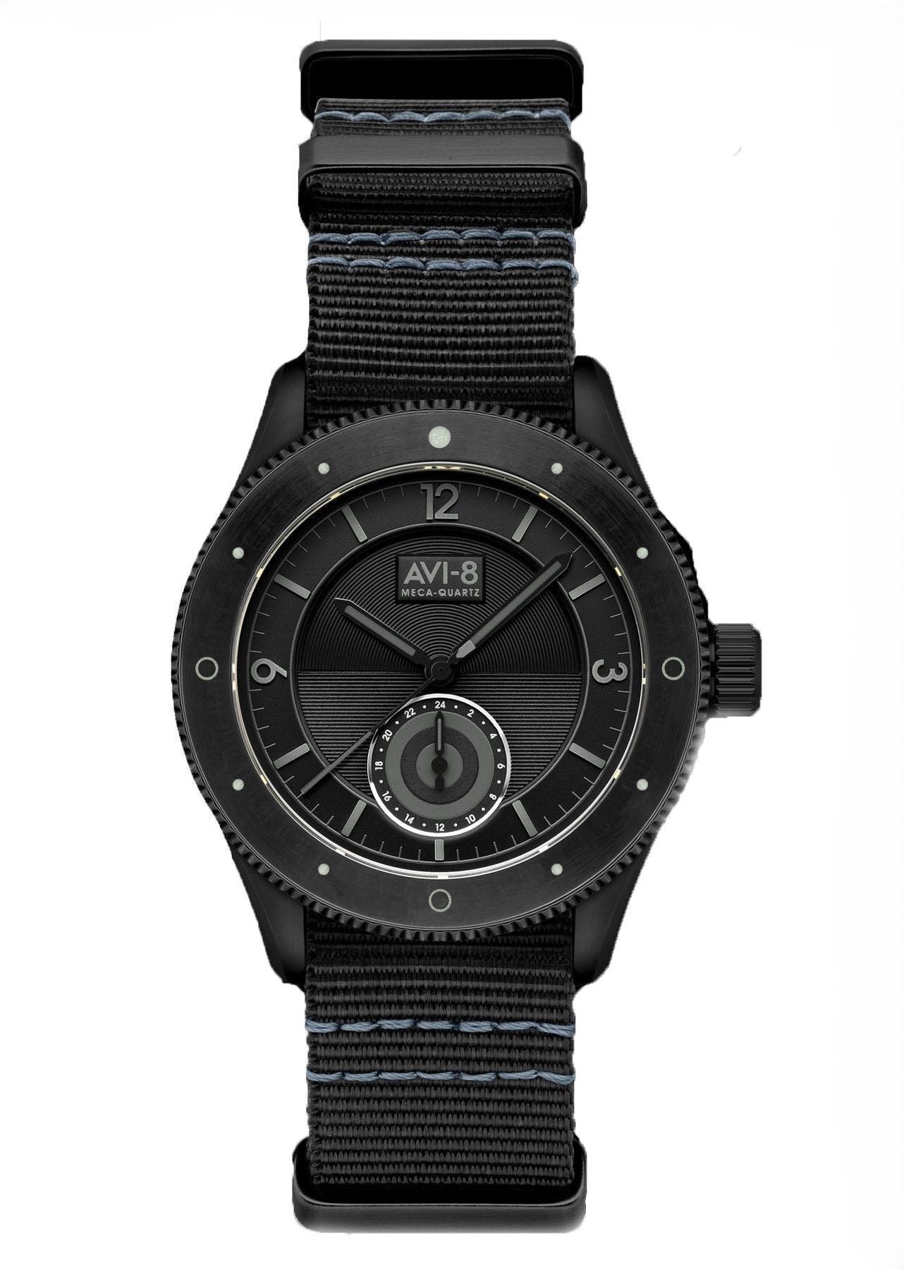 AVI-8 Flyboy Airmaster Sector Meca-Quartz Jet Black Nylon Strap Black Dial AV-4112-05 Men's Watch