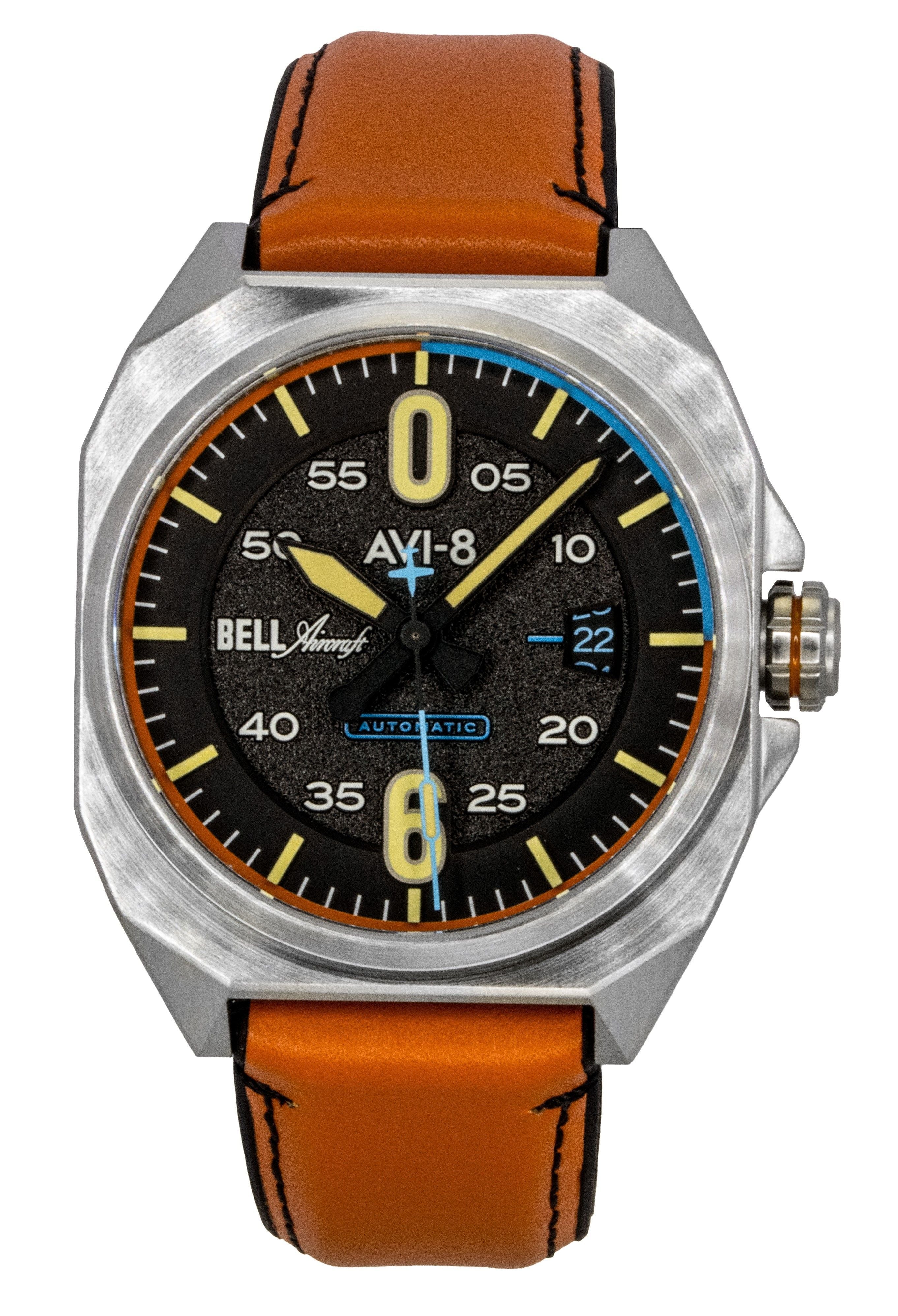 AVI-8 Bell X-1 Machbuster Leather Strap Graphite Black Dial Automatic AV-4115-01 Men's Watch