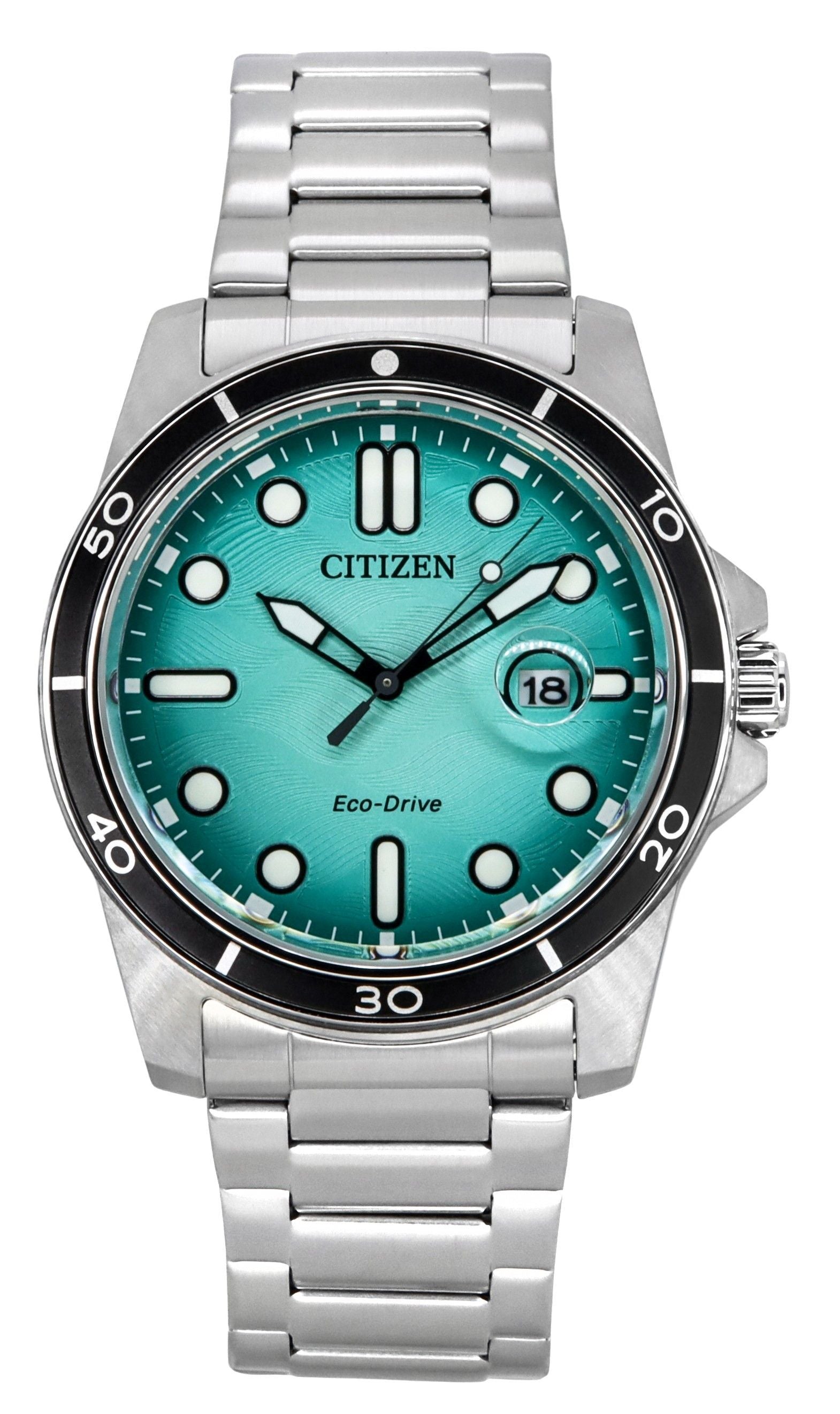 Citizen Marine Eco-Drive Stainless Steel Turquoise Dial AW1816-89L 100M Men's Watch