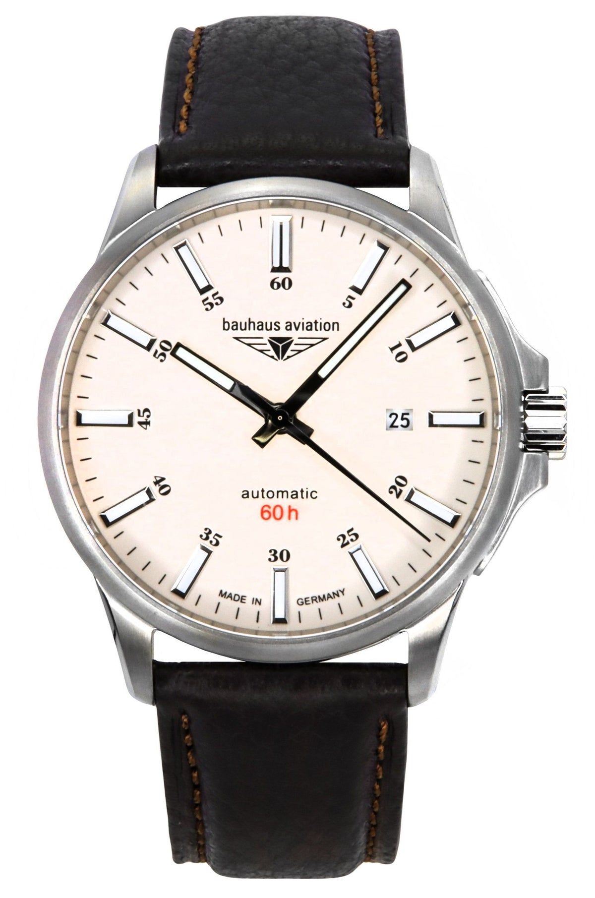 Bauhaus Aviation Leather Strap Full Luminous Beige Dial Automatic 28645 100M Men's Watch