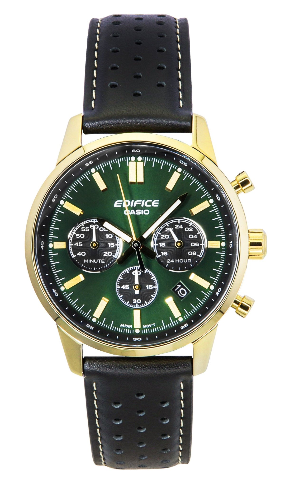 Casio Edifice Analog Chronograph Leather Strap Green Dial Quartz EFR-575CL-3A 100M Men's Watch
