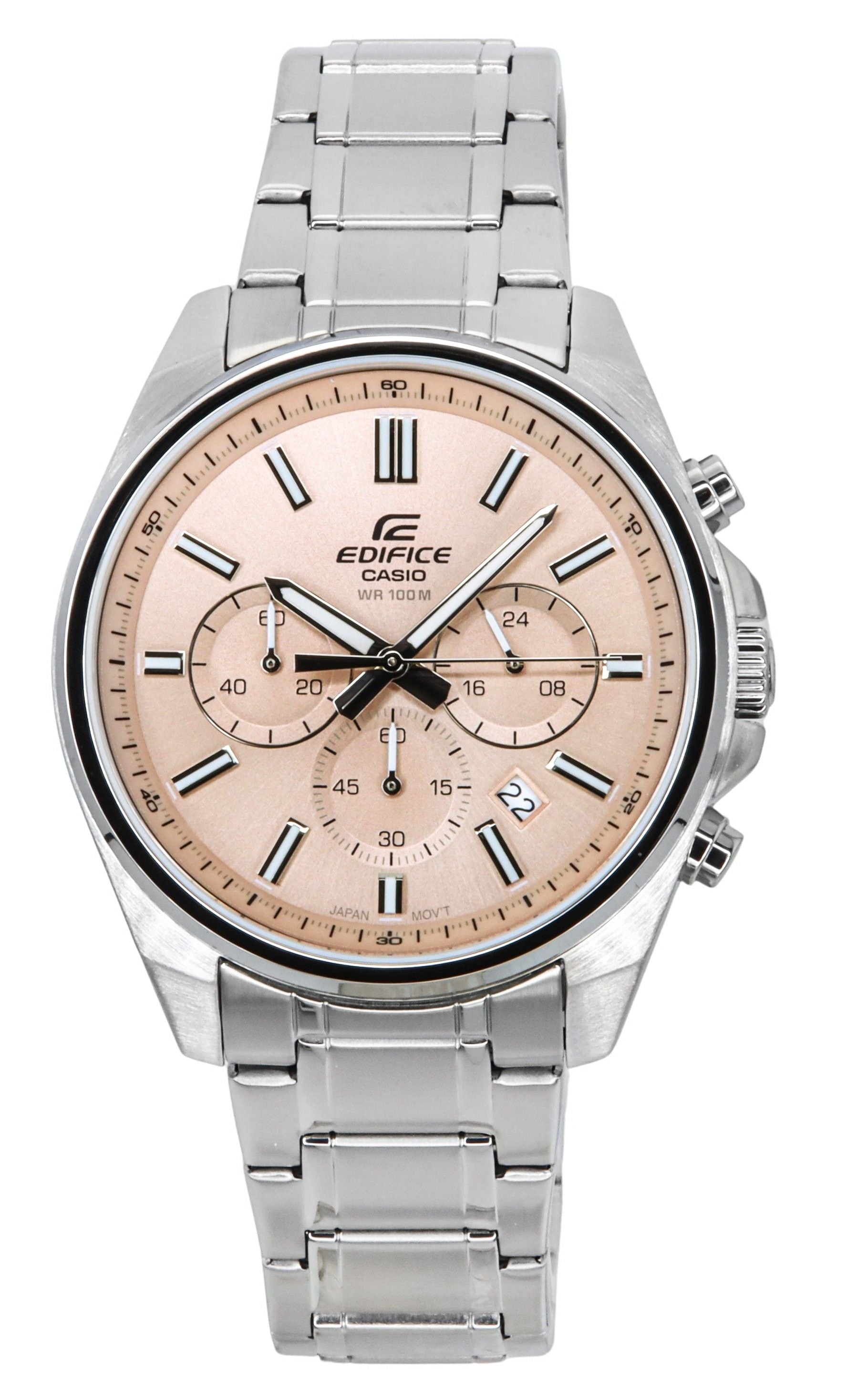 Casio Edifice Analog Standard Chronograph Pink Dial Quartz EFV-650D-4AV 100M Men's Watch