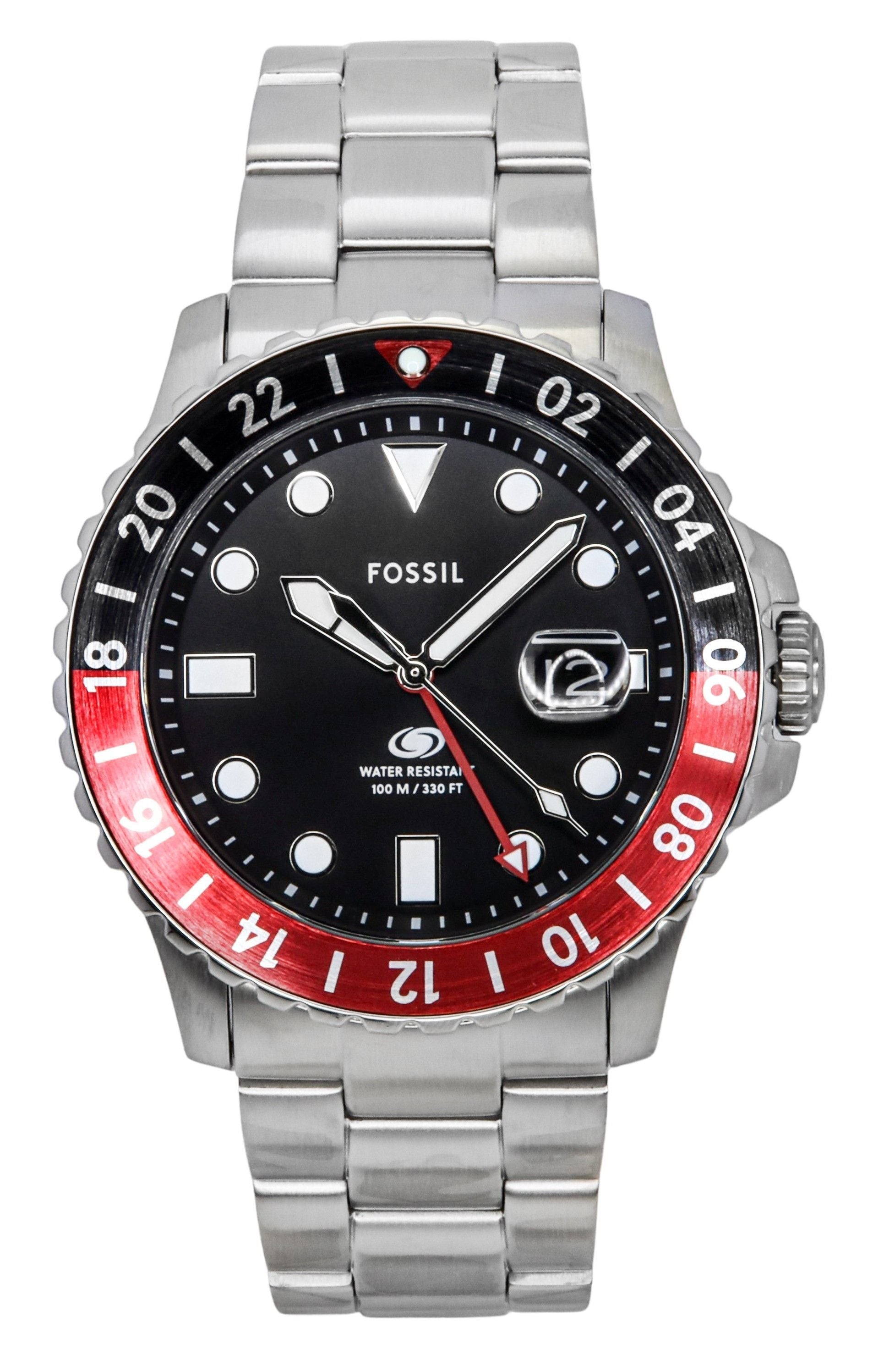 Fossil Blue GMT Stainless Steel Black Dial Quartz FS6092 100M Men's watch