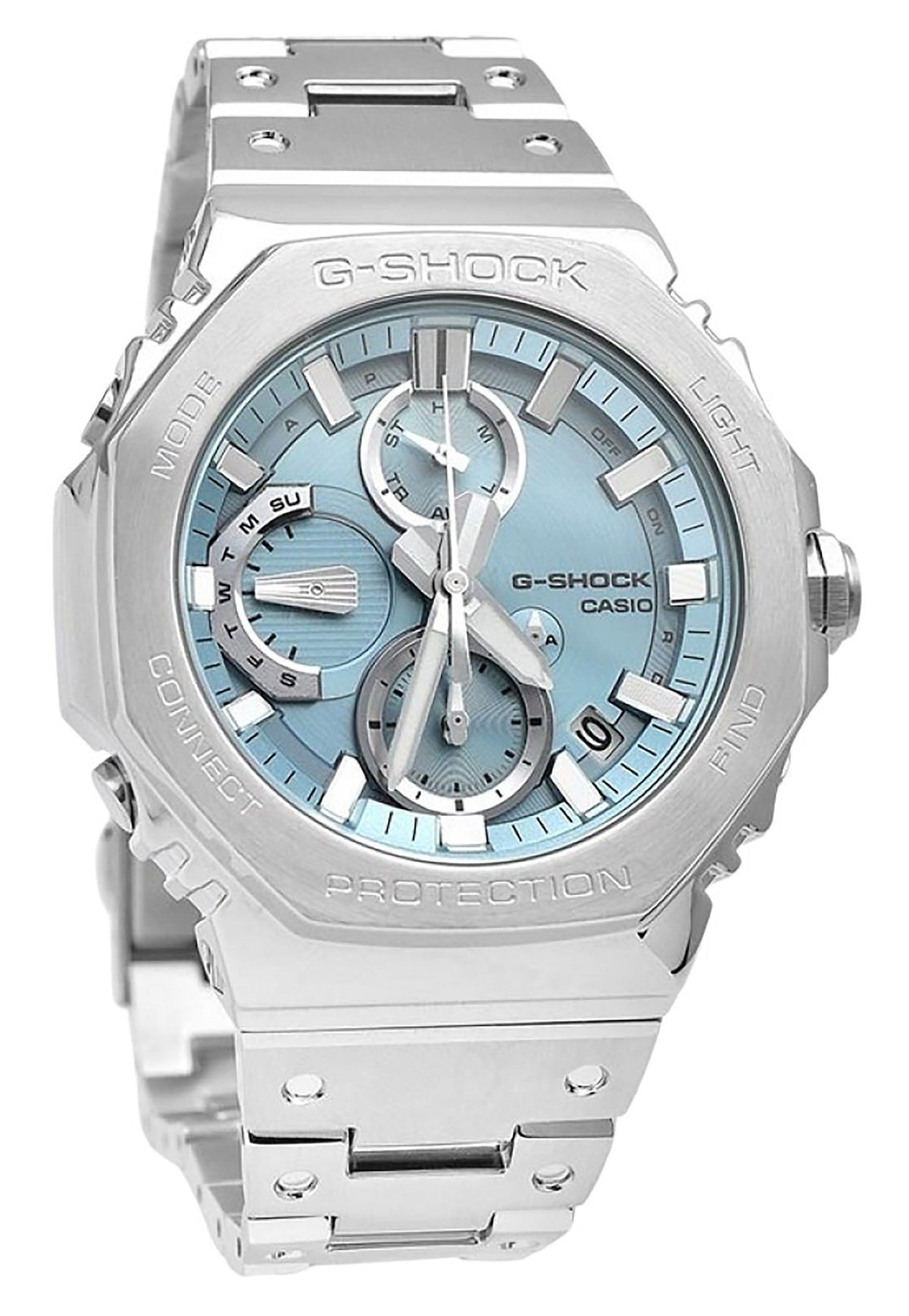 Casio G-Shock Full Metal Analog Chronograph Smartphone Link Ice Blue Dial Tough Solar GMC-B2100AD-2A 200M Men's Watch