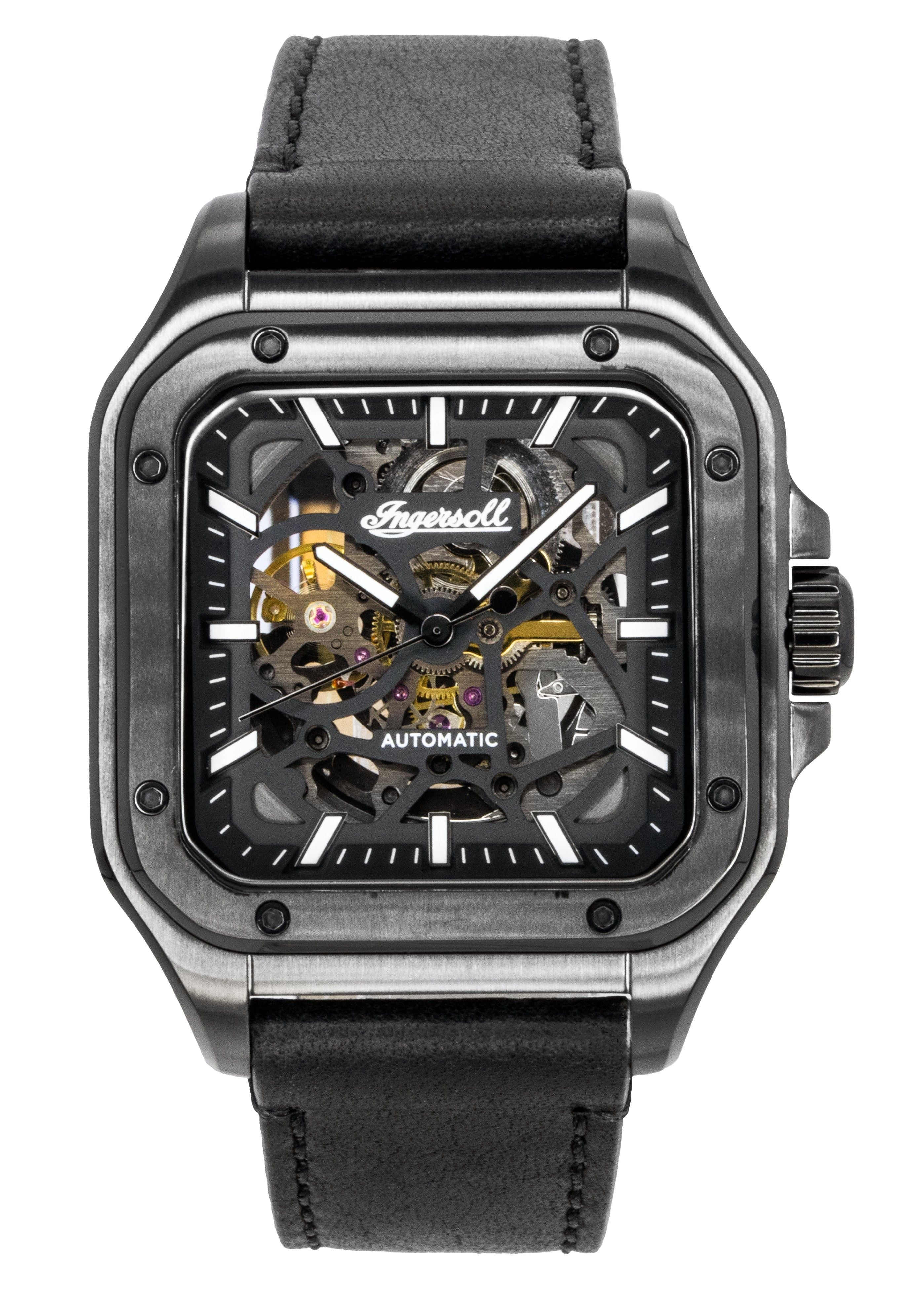 Ingersoll The Ollie Leather Strap Black Skeleton Dial Automatic I14504 Men's Watch