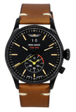 Iron Annie Flight Control Dual Time Leather Strap Black Dial Quartz 51442 Men's Watch