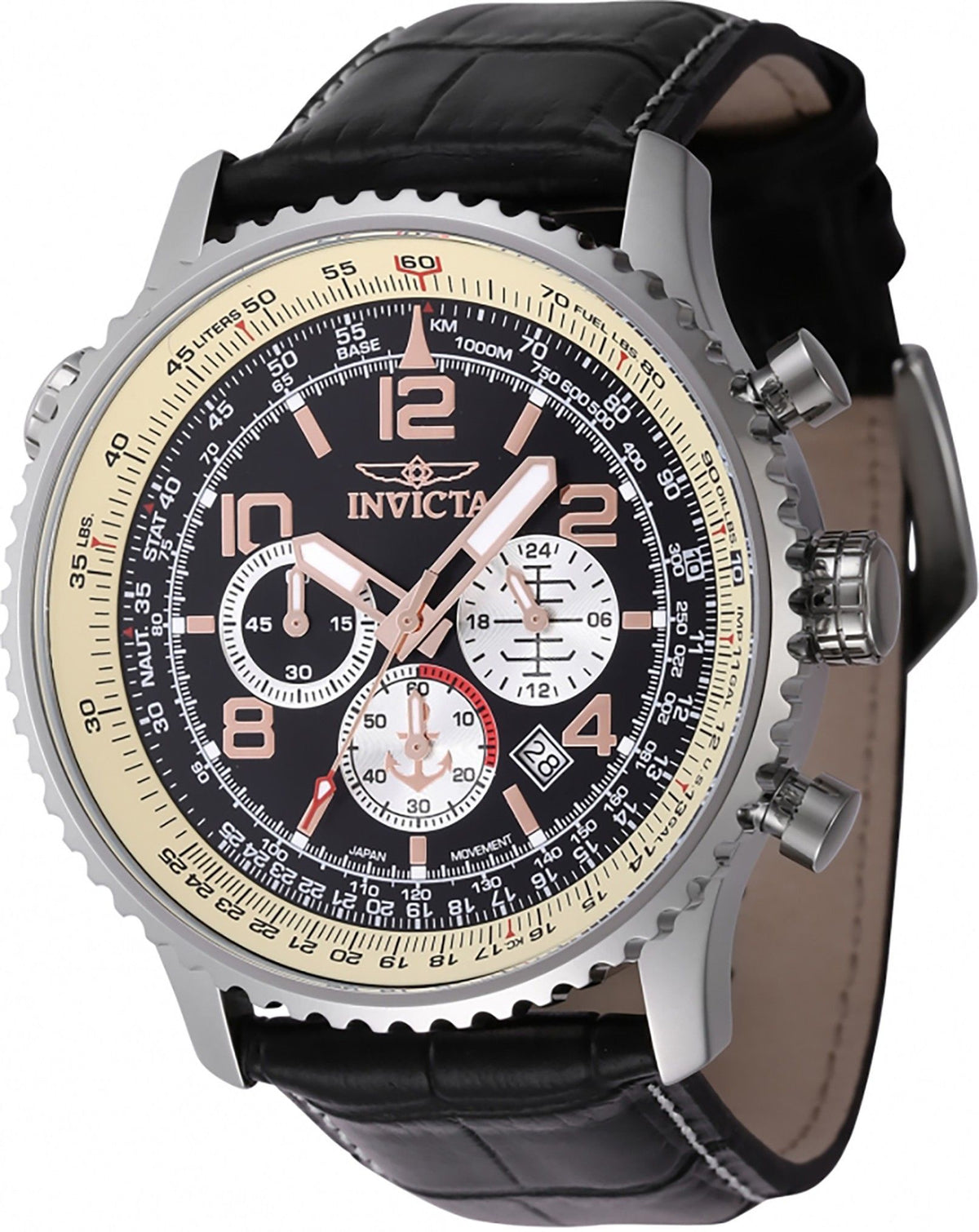 Invicta Ocean Voyage Chronograph Leather Strap Black Dial Quartz Diver's 47255 200M Men's Watch