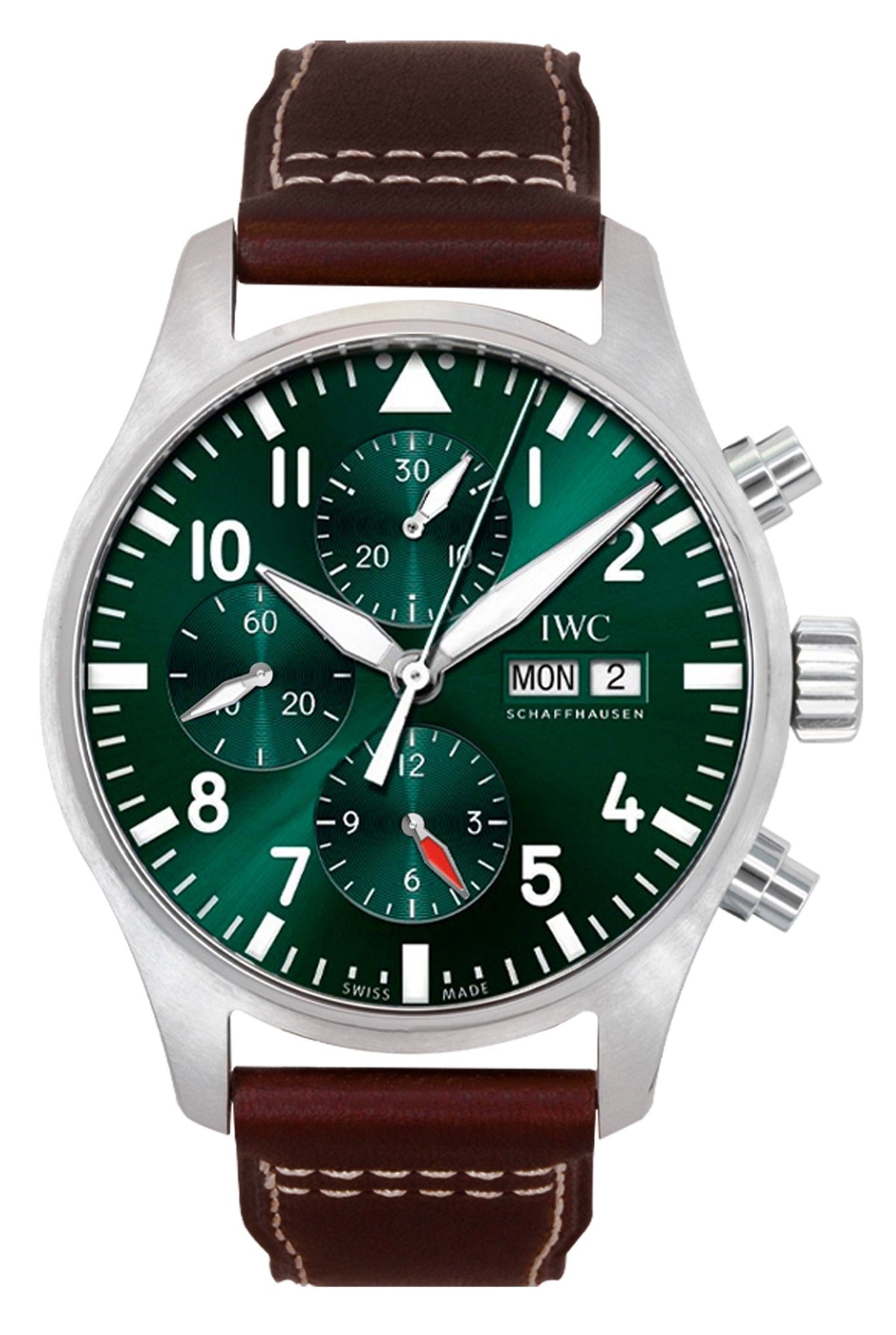 IWC Pilots Chronograph Leather Strap Green Dial Automatic IW378005 100M Men's Watch