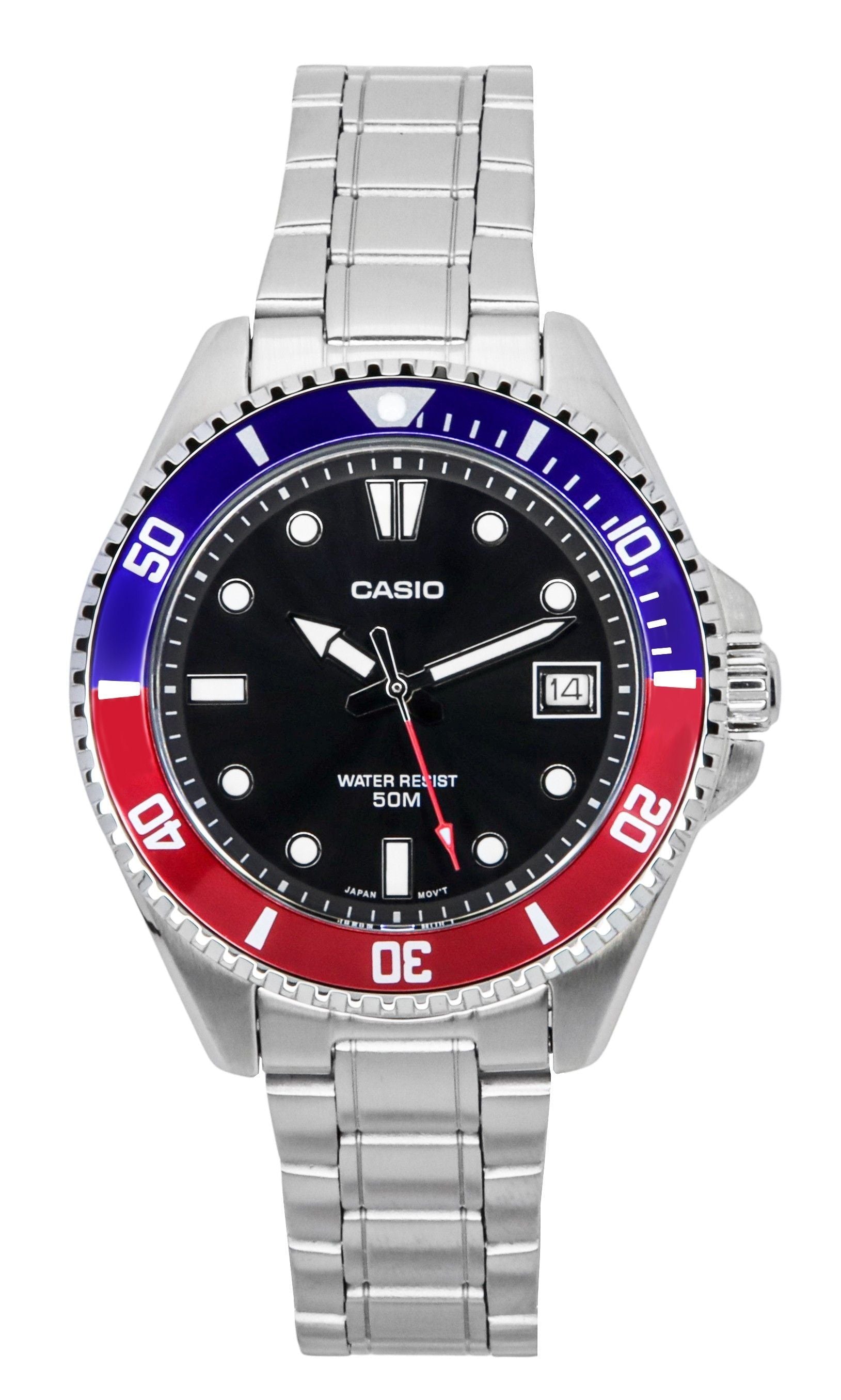 Casio Standard Analog Pepsi Bezel Stainless Steel Black Dial Quartz MDV-10D-1A3 Men's Watch