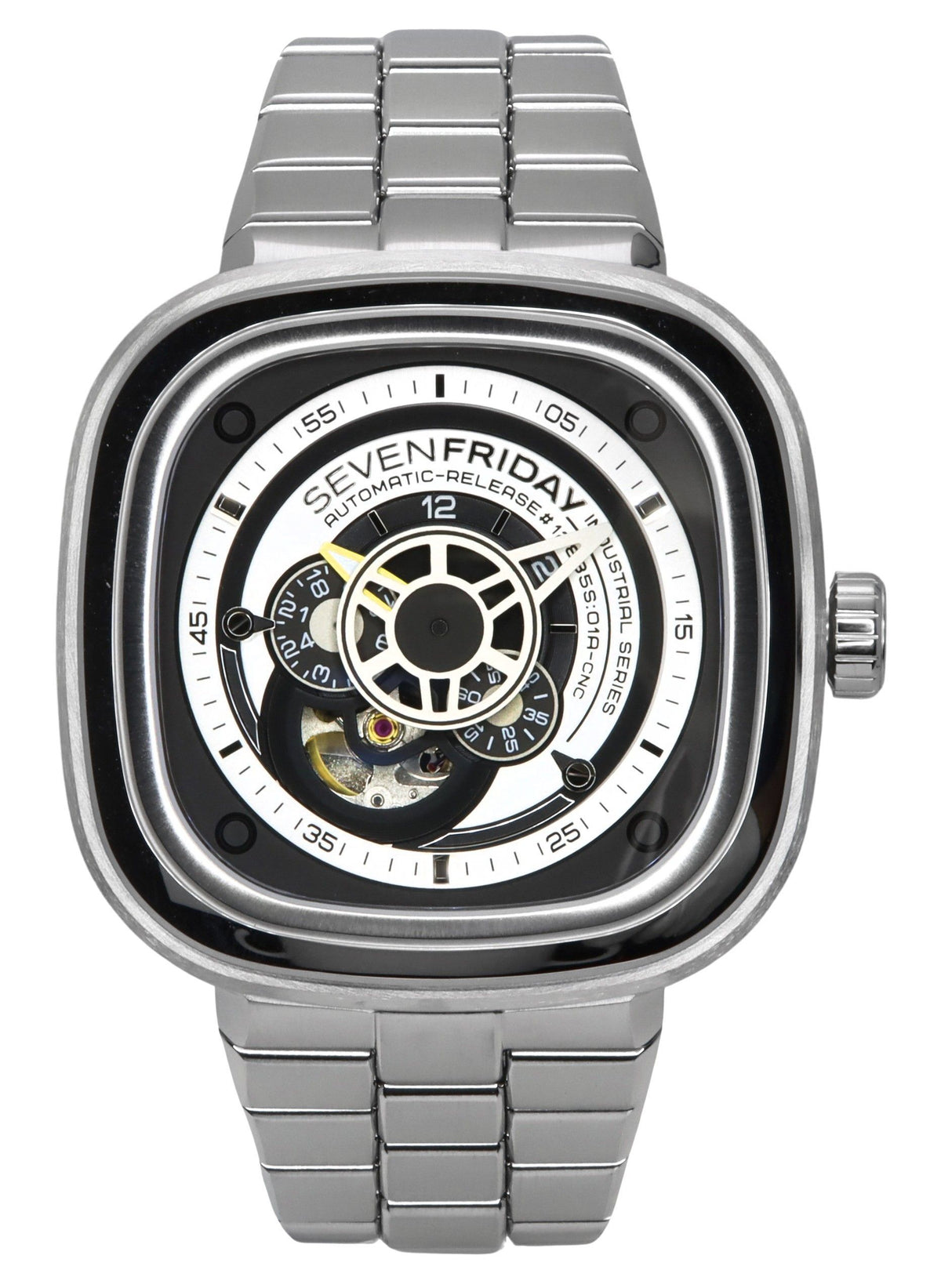 Sevenfriday P-Series NFC Black And White Open Heart Dial Automatic P1B/01M SF-P1B-01M Men's Watch