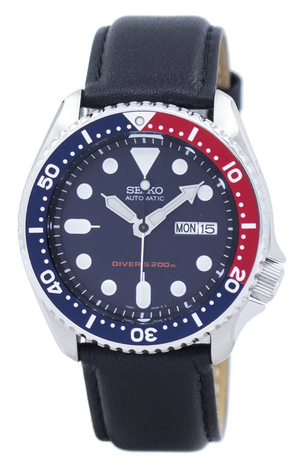 Seiko Automatic Diver's Black Leather SKX009K1-var-LS10 200M Men's Watch
