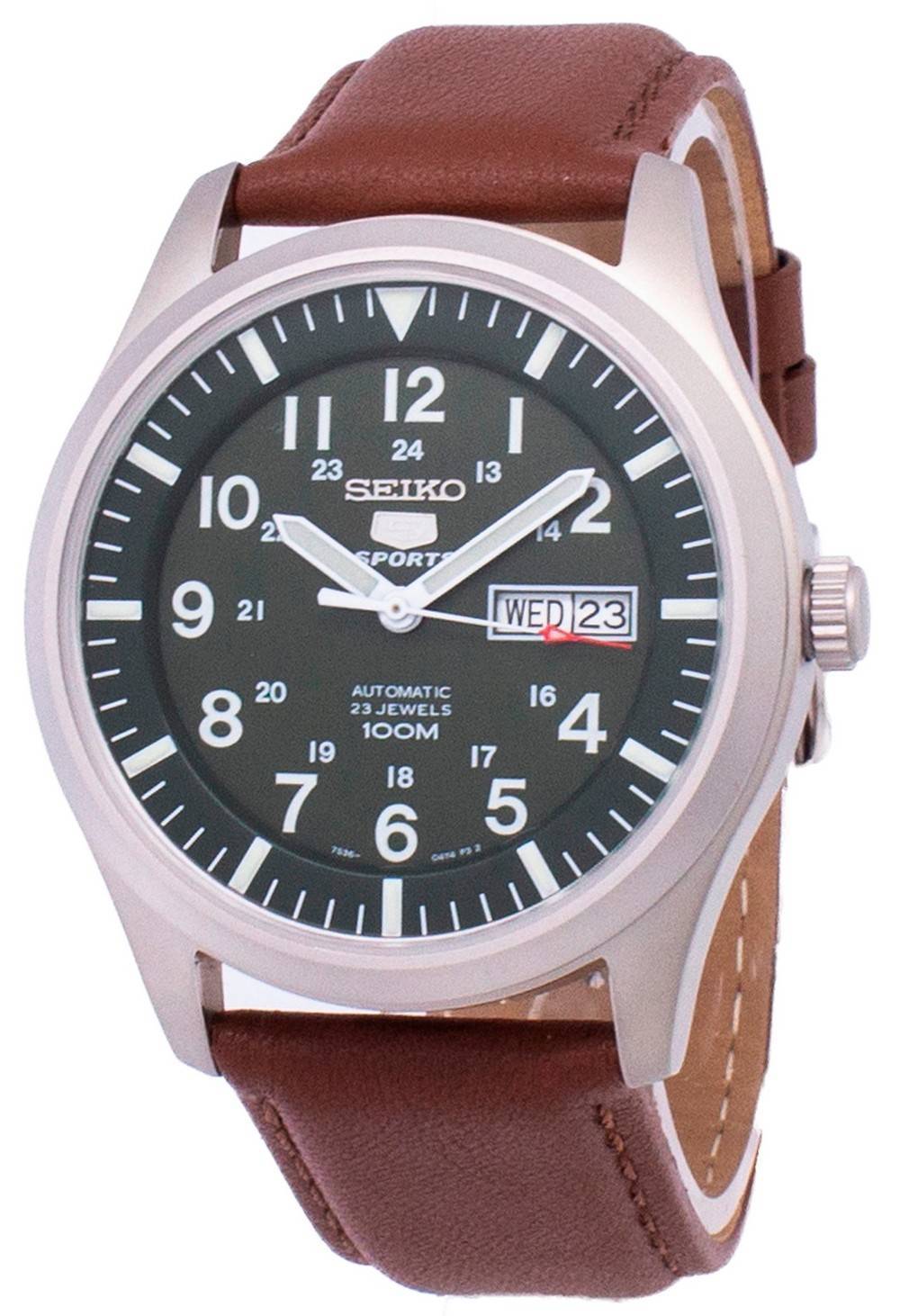 Seiko 5 Sports Automatic Brown Leather SNZG09K1-var-LS12 100M Men's Watch