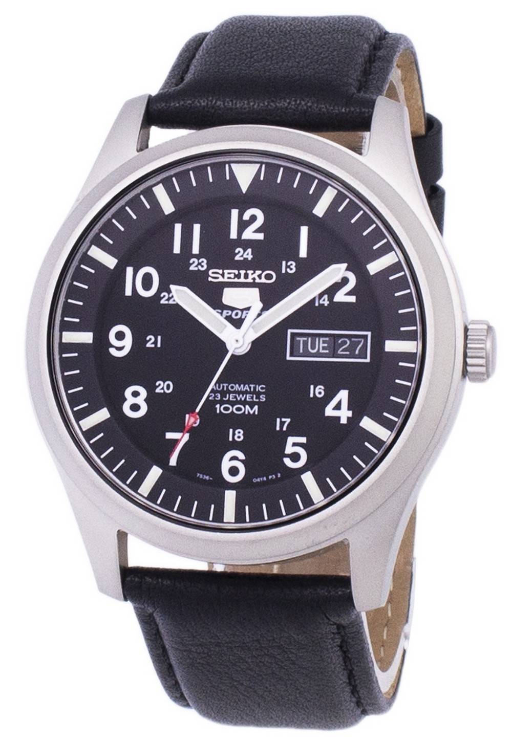 Seiko 5 Sports Automatic Black Leather SNZG15K1-var-LS10 100M Men's Watch