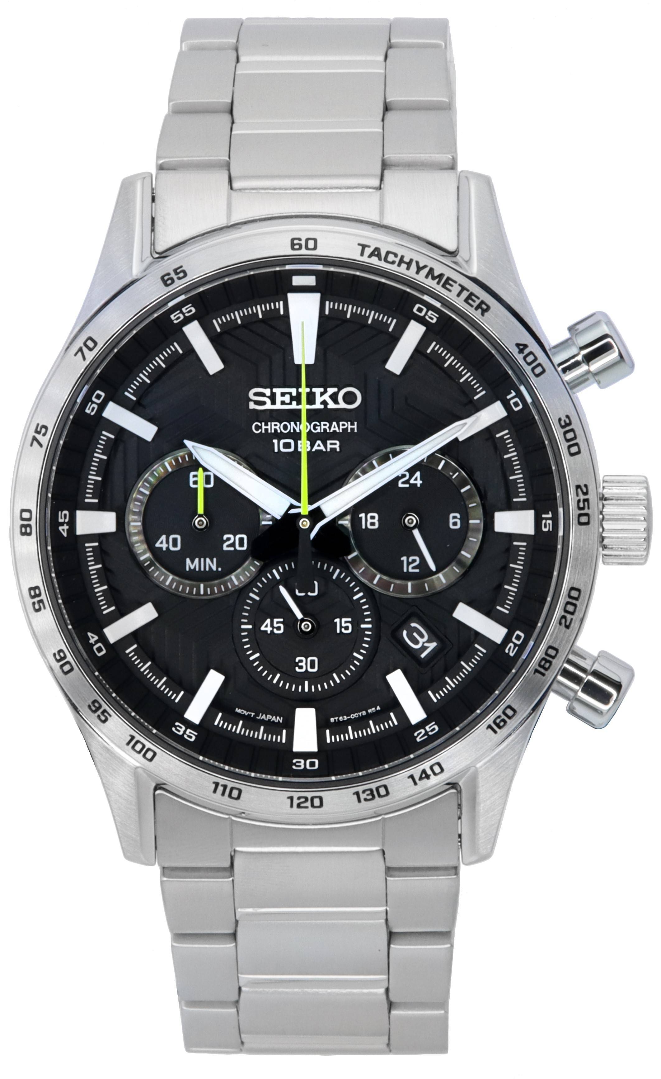 Seiko Urban Sports Chronograph Black Dial Quartz SSB413 SSB413P1 SSB413P 100M Men's Watch