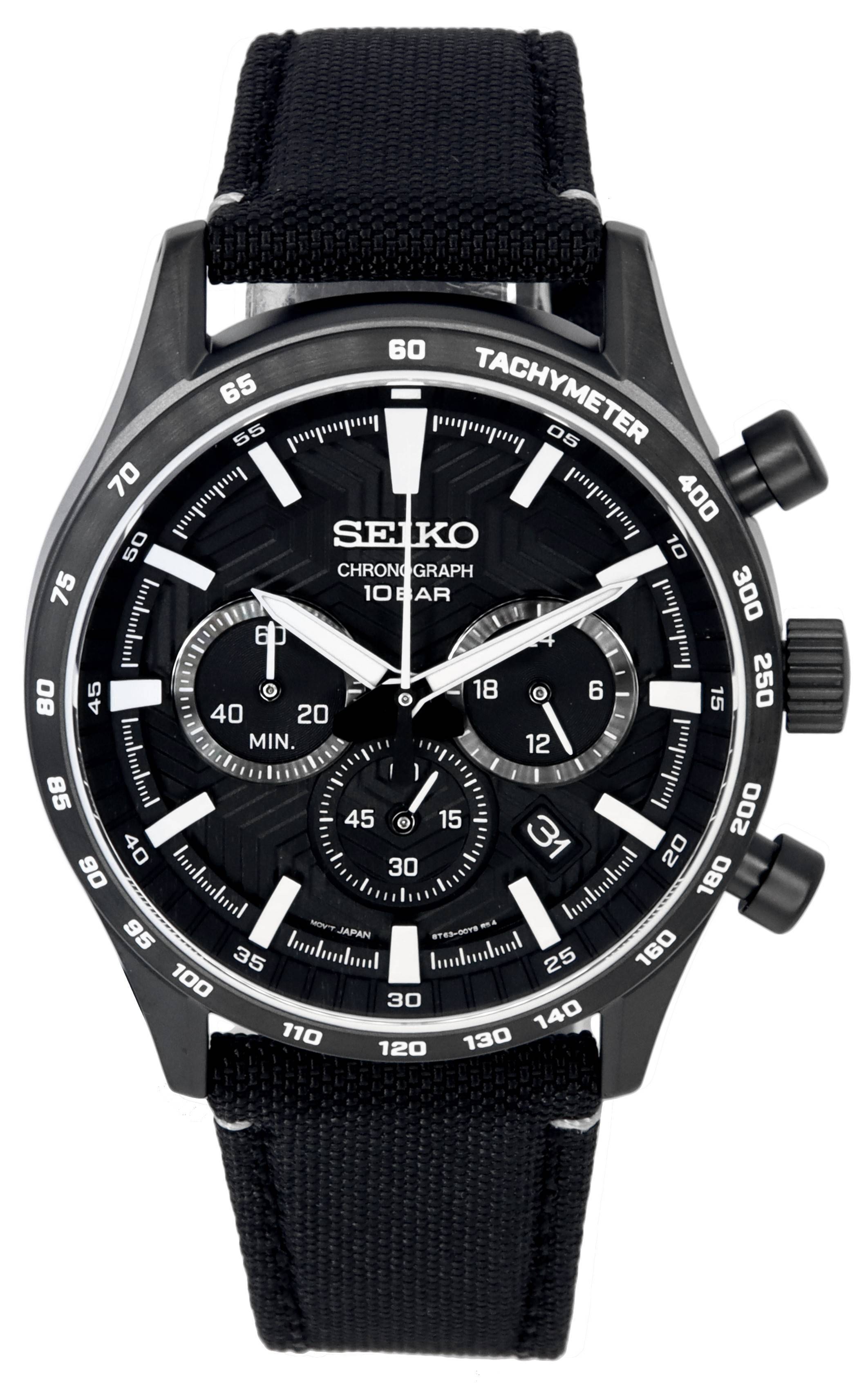 Seiko Urban Sports Chronograph Nylon Strap Black Dial Quartz SSB417 SSB417P1 SSB417P 100M Men's Watch