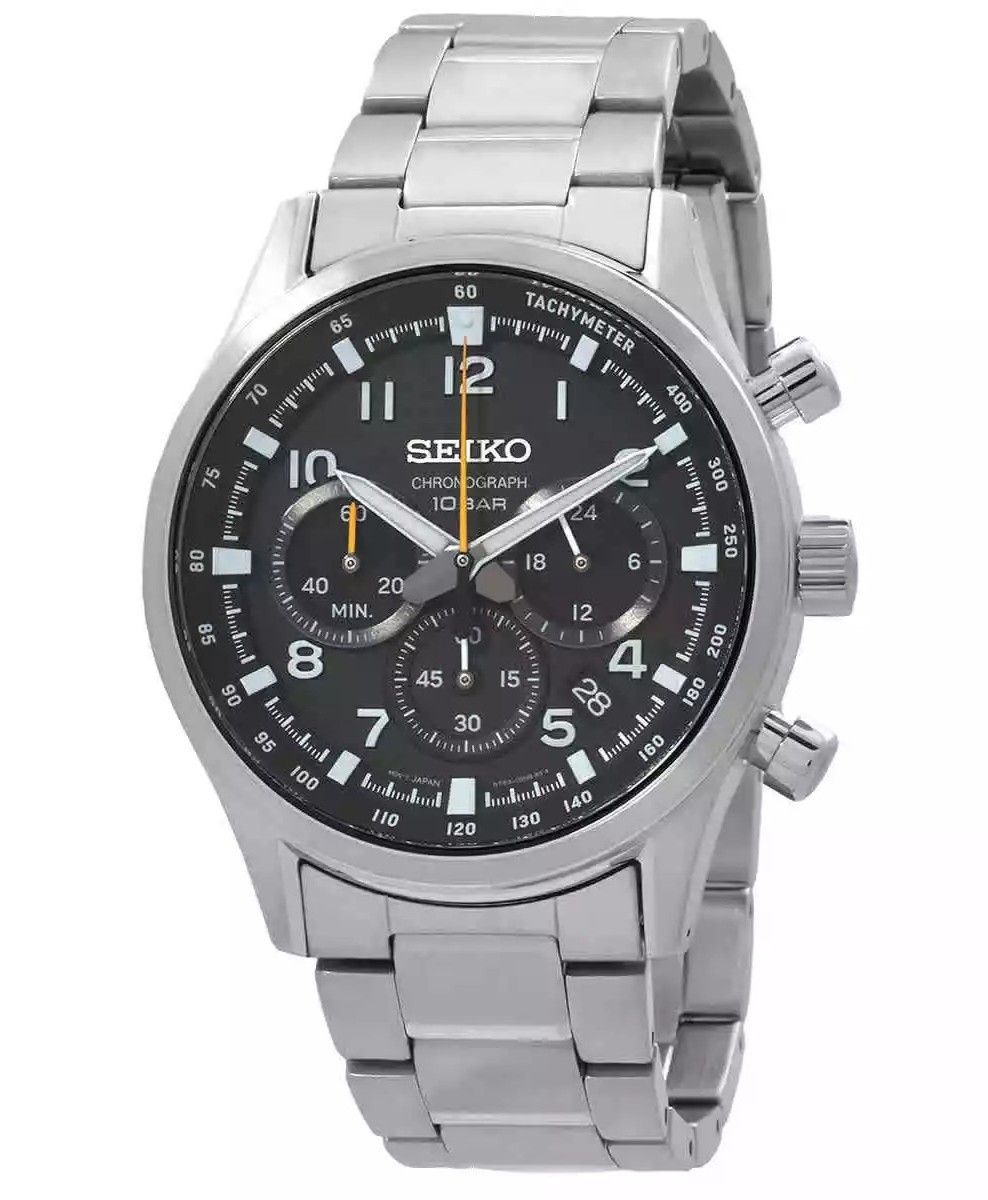 Seiko Discover More Sport Chronograph Stainless Steel Black Dial Quartz SSB447P1 100M Men's Watch