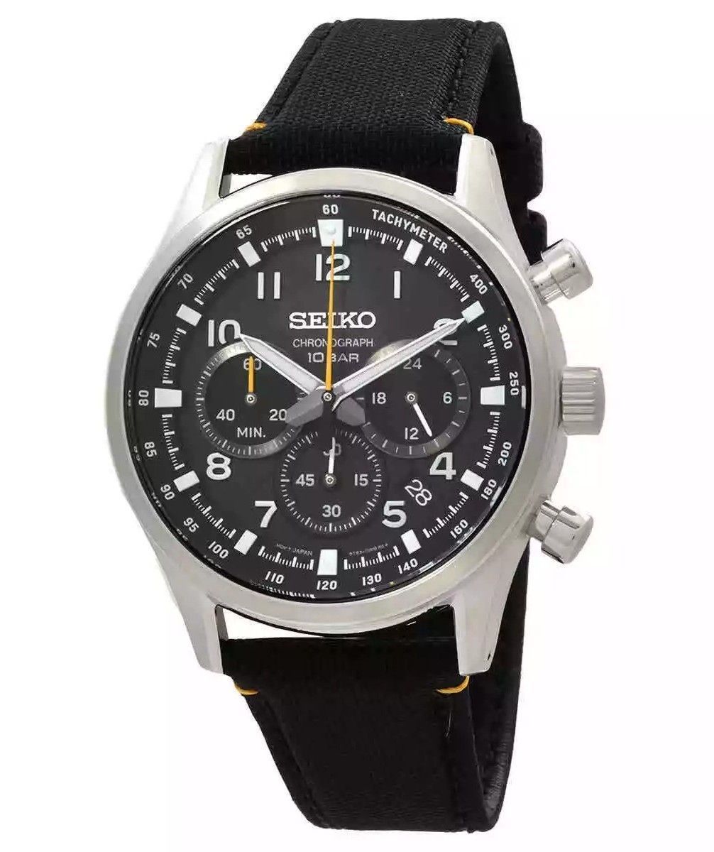 Seiko Discover More Sport Chronograph Nylon Strap Black Dial Quartz SSB449P1 100M Men's Watch
