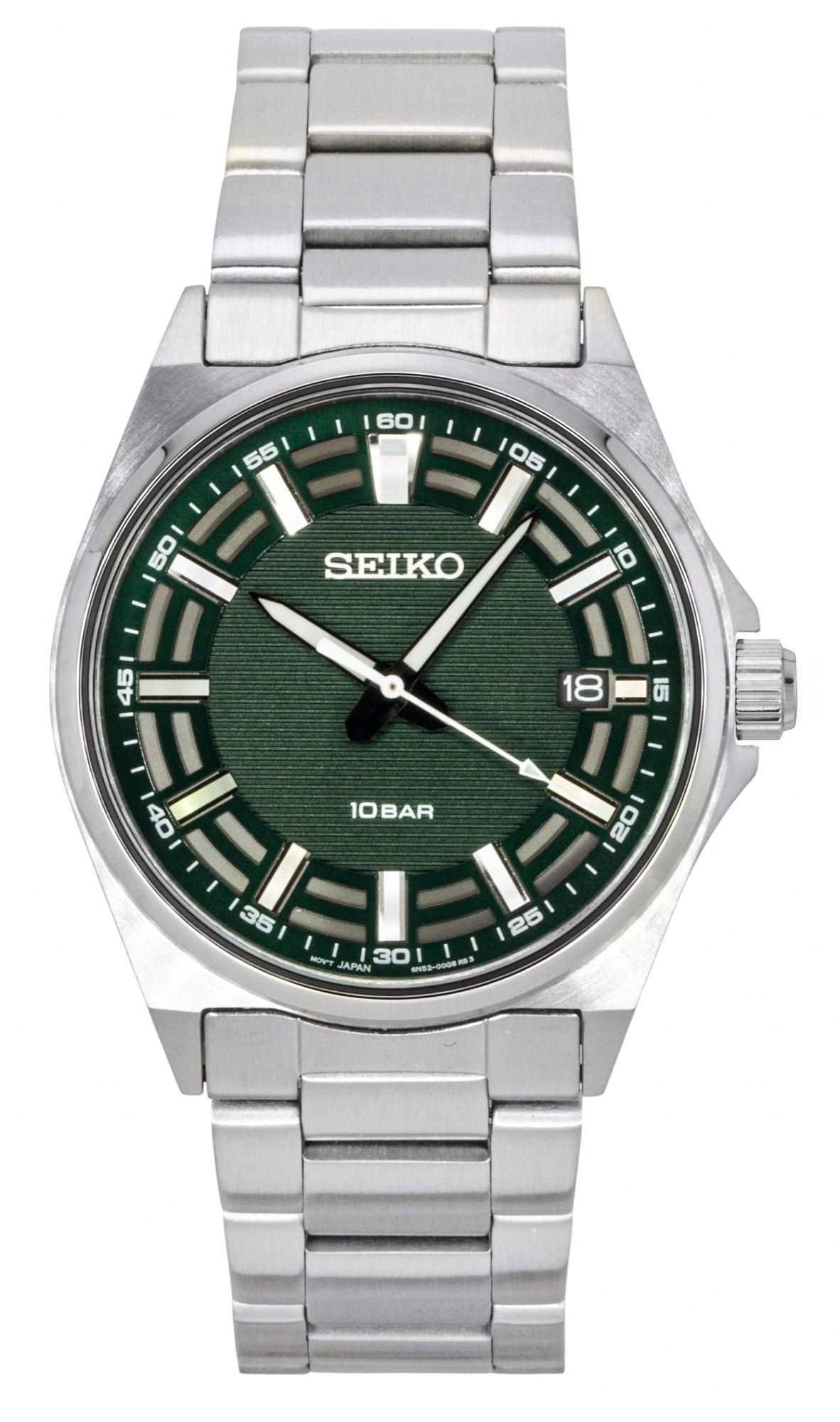 Seiko Essentials Stainless Steel Green Dial Quartz SUR503P1 100M Men's Watch